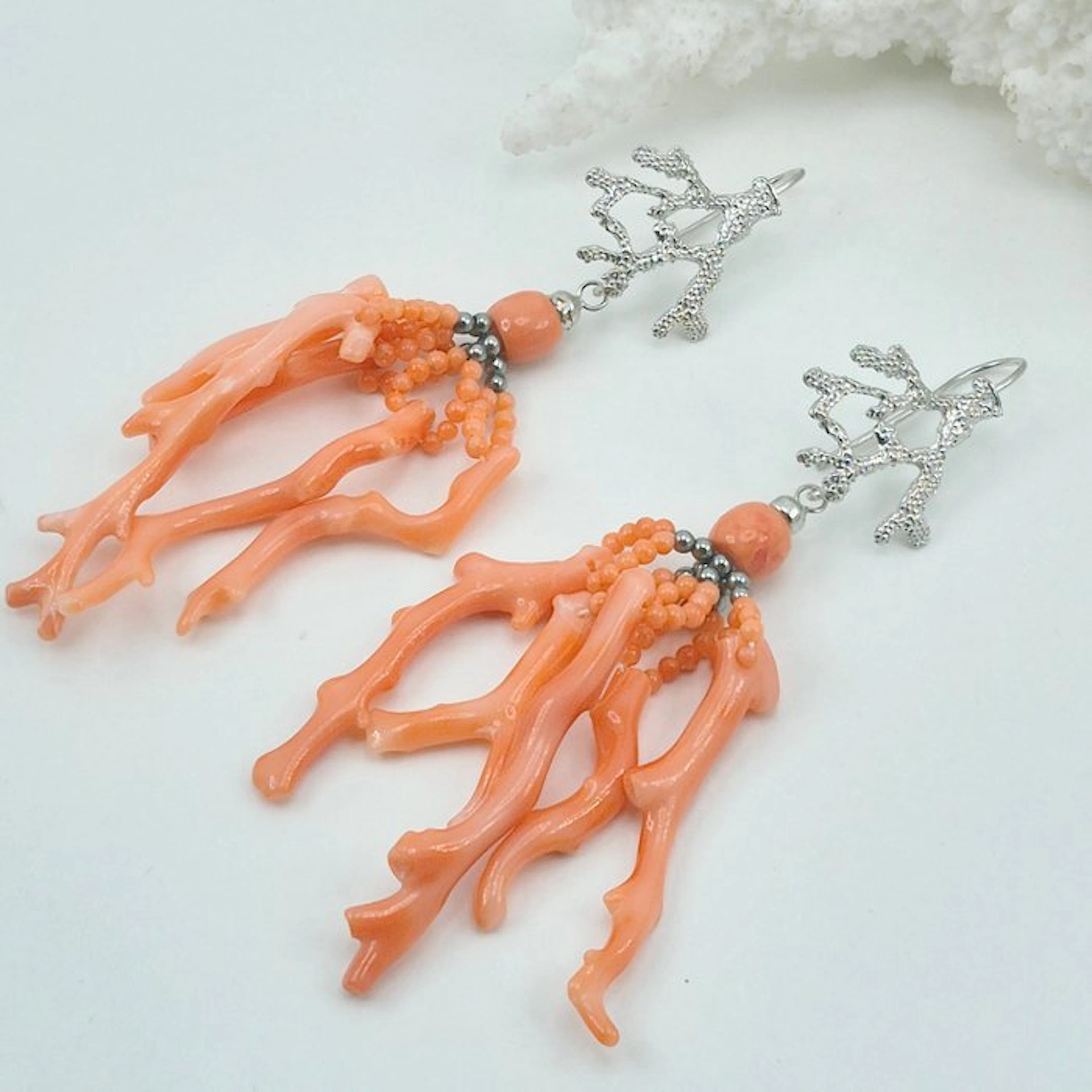 Coral - Silver - Earrings - PINK CORAL
