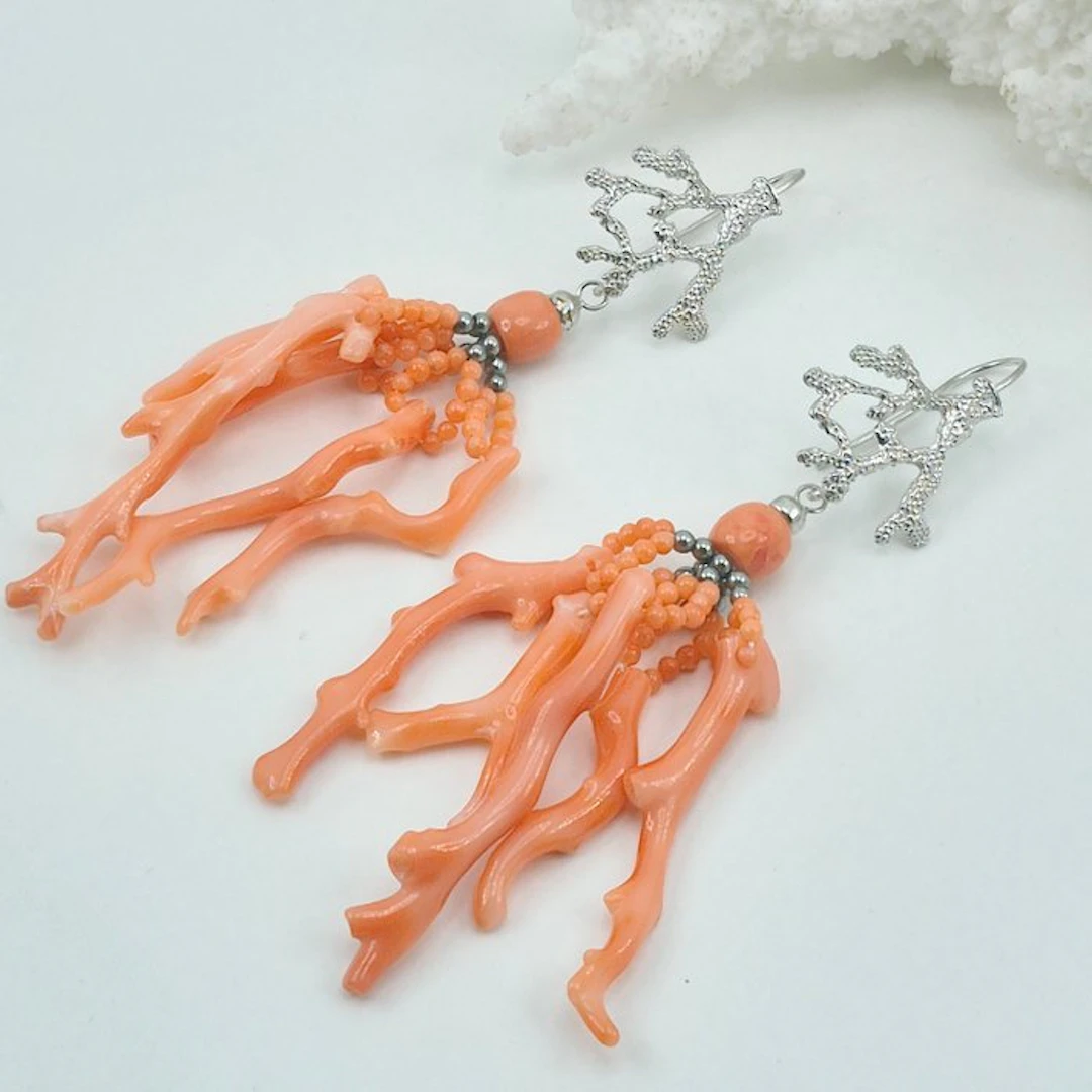 Coral - Silver - Earrings - PINK CORAL