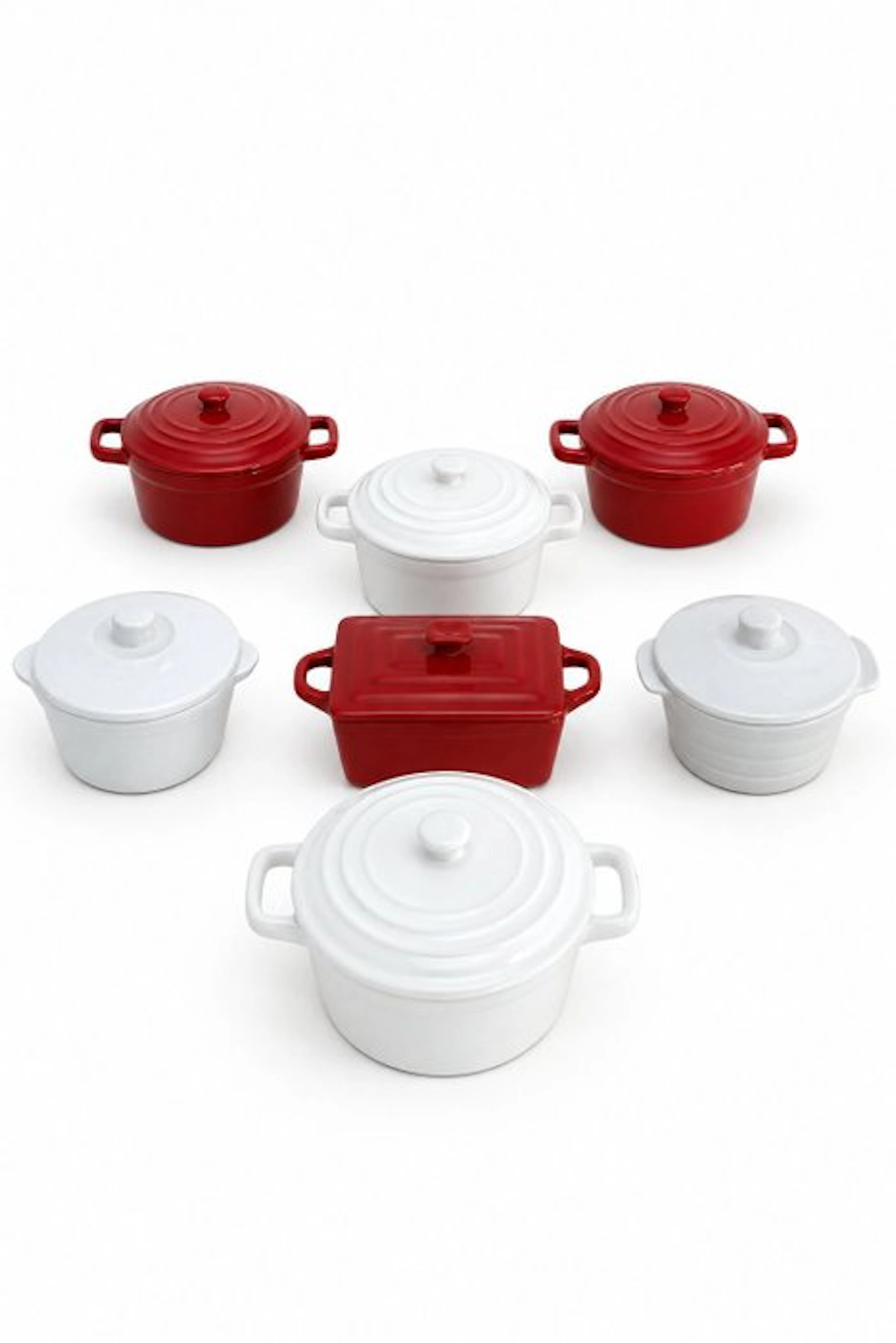 Style Le Creuset - Casserole dish (7) - Glazed ceramic - Red and White