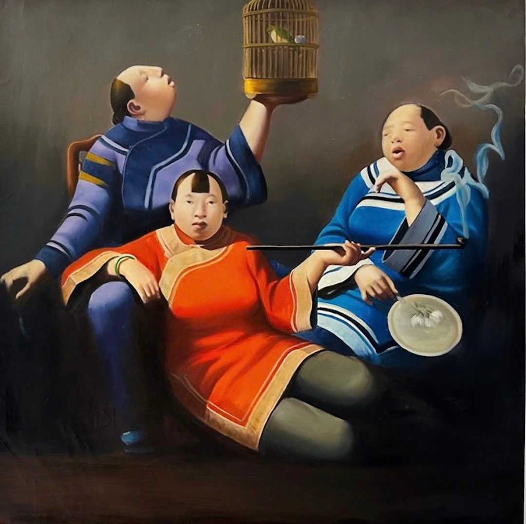 Tran Van khoa (1997) - Les Trois Dignitaires 80 x 80 cm