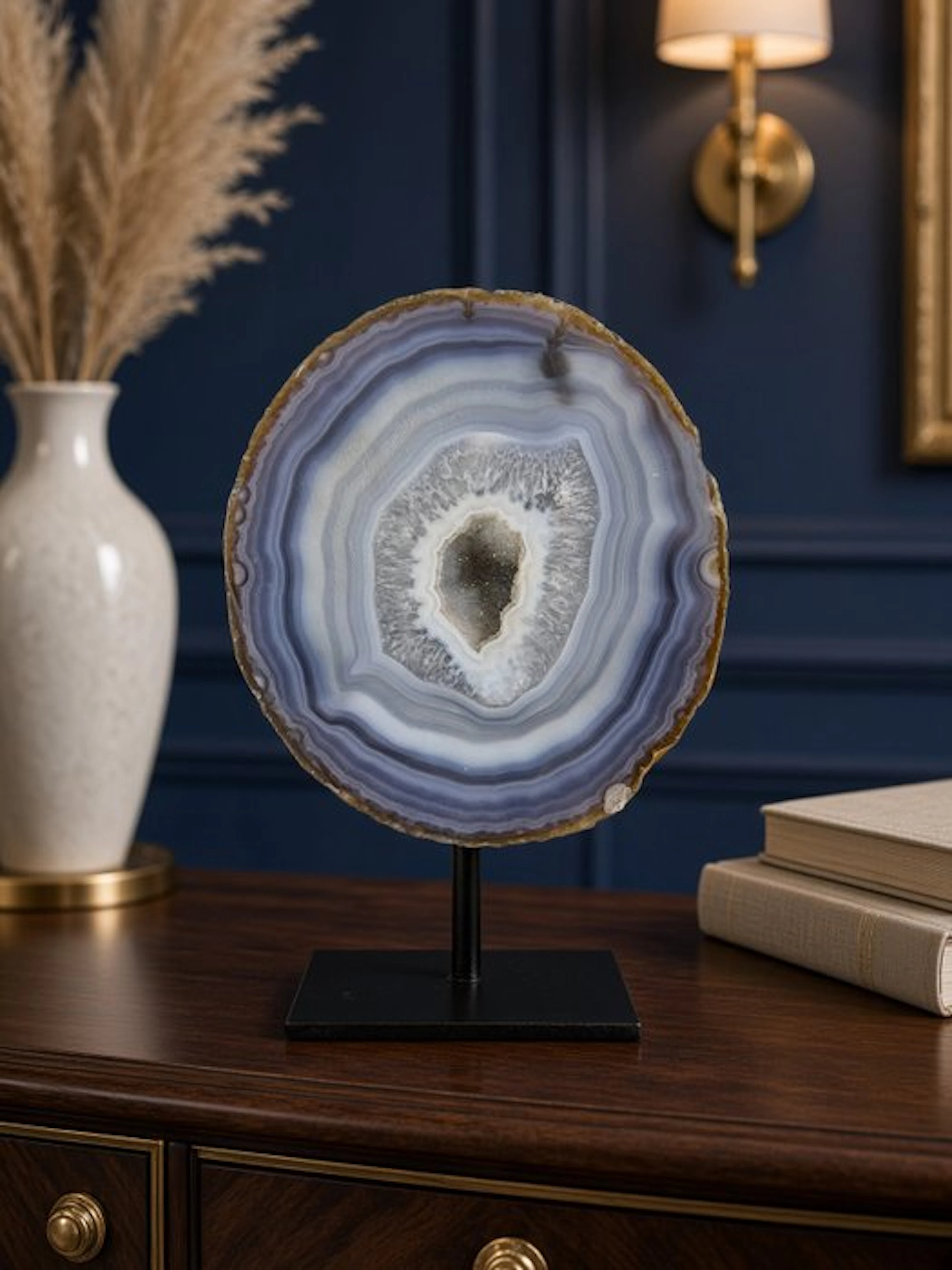 Very rare natural agate with crystal portal geode on...
