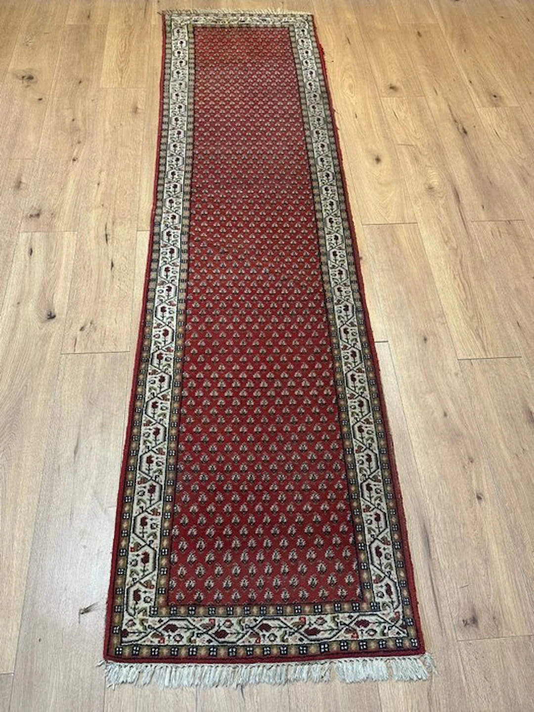 Exclusive hand-knotted Sarough-Mir runner with a delicate Mahi-/Miri-pattern