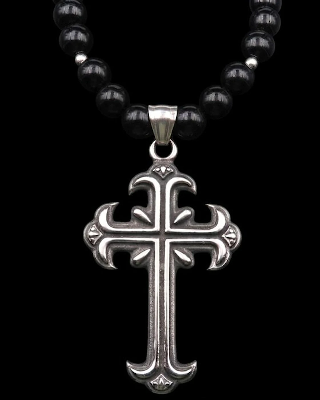 Floriated Cross Necklace – Obsidian – The Nobility of...