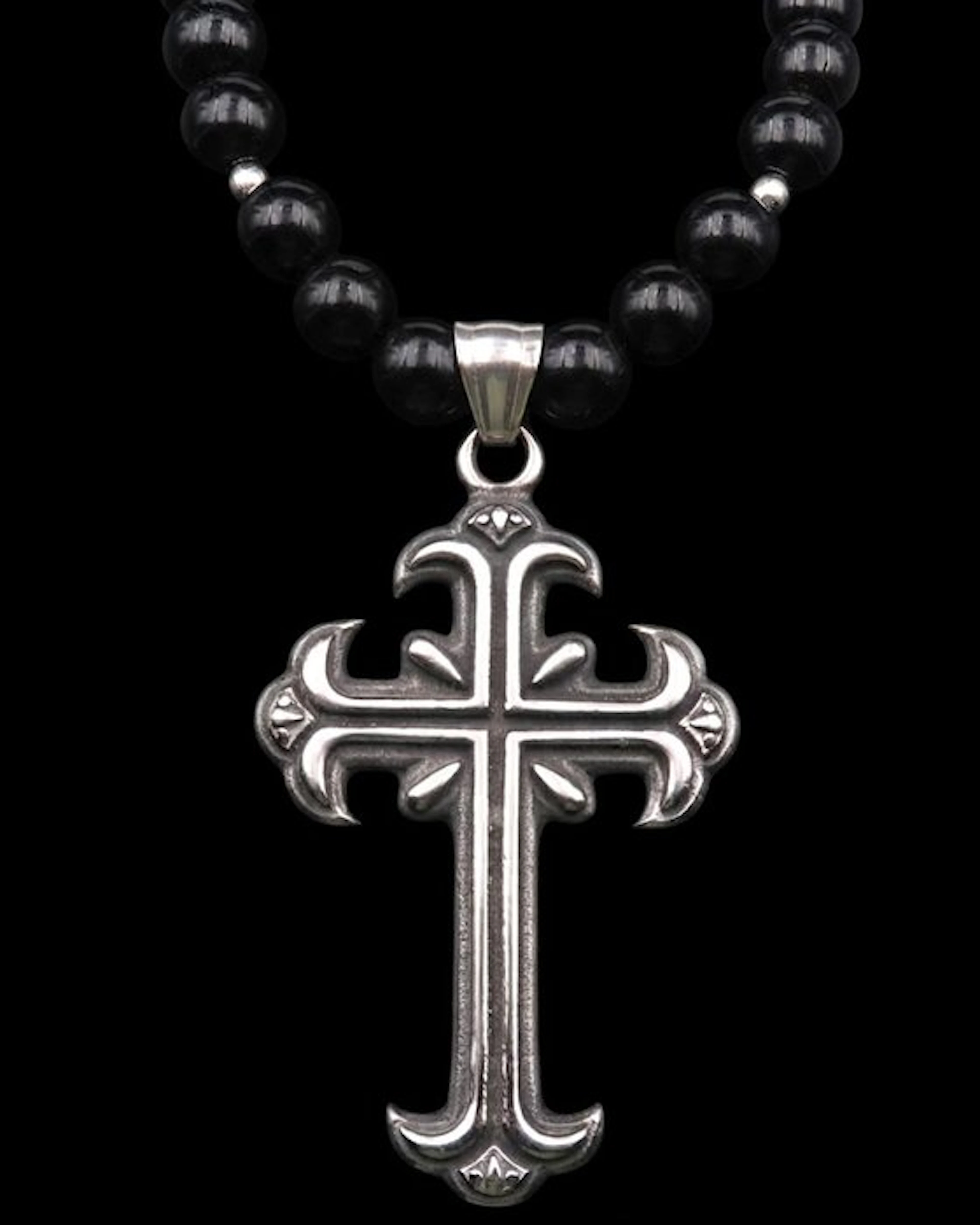 Floriated Cross Necklace – Obsidian – The Nobility of...
