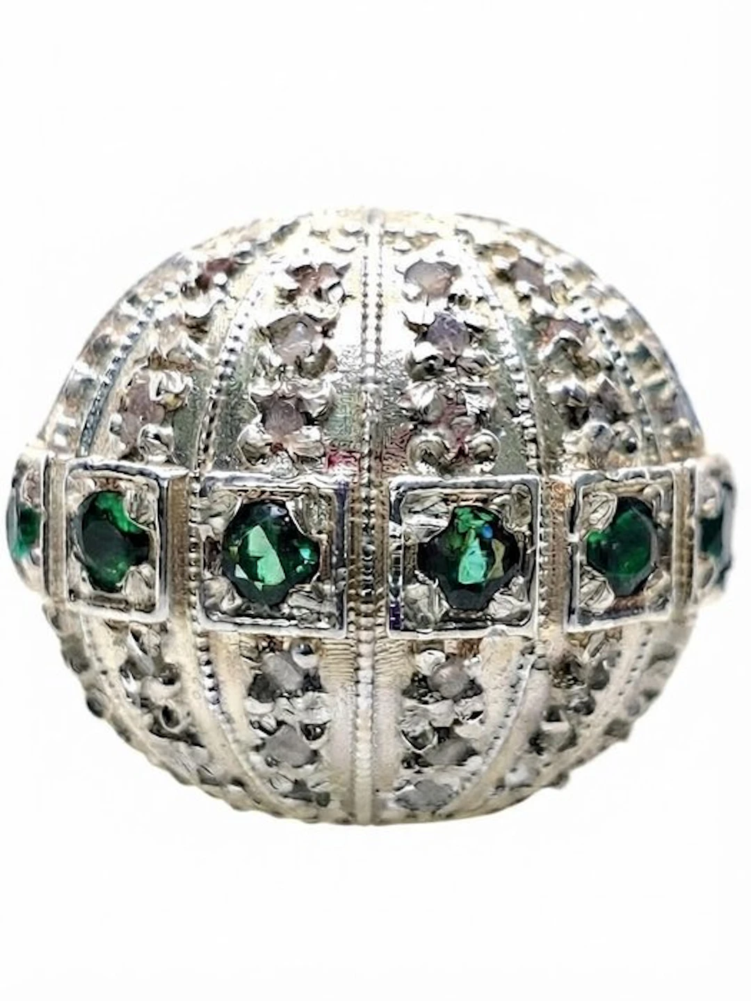 No reserve price - Ring - 9 kt. Silver, Yellow gold Emerald - Diamond