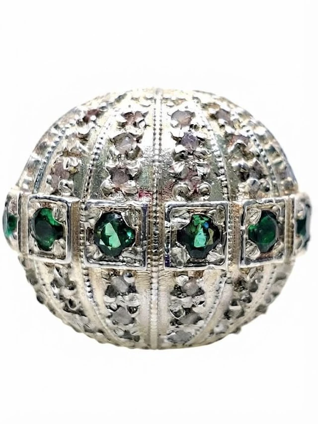 No reserve price - Ring - 9 kt. Silver, Yellow gold Emerald - Diamond