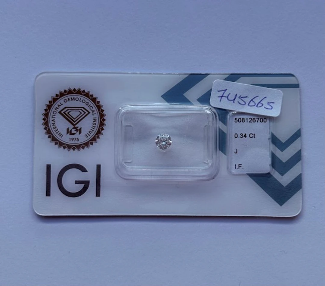 1 pcs Diamond (Natural) - 0.34 ct - Round - J - IF...