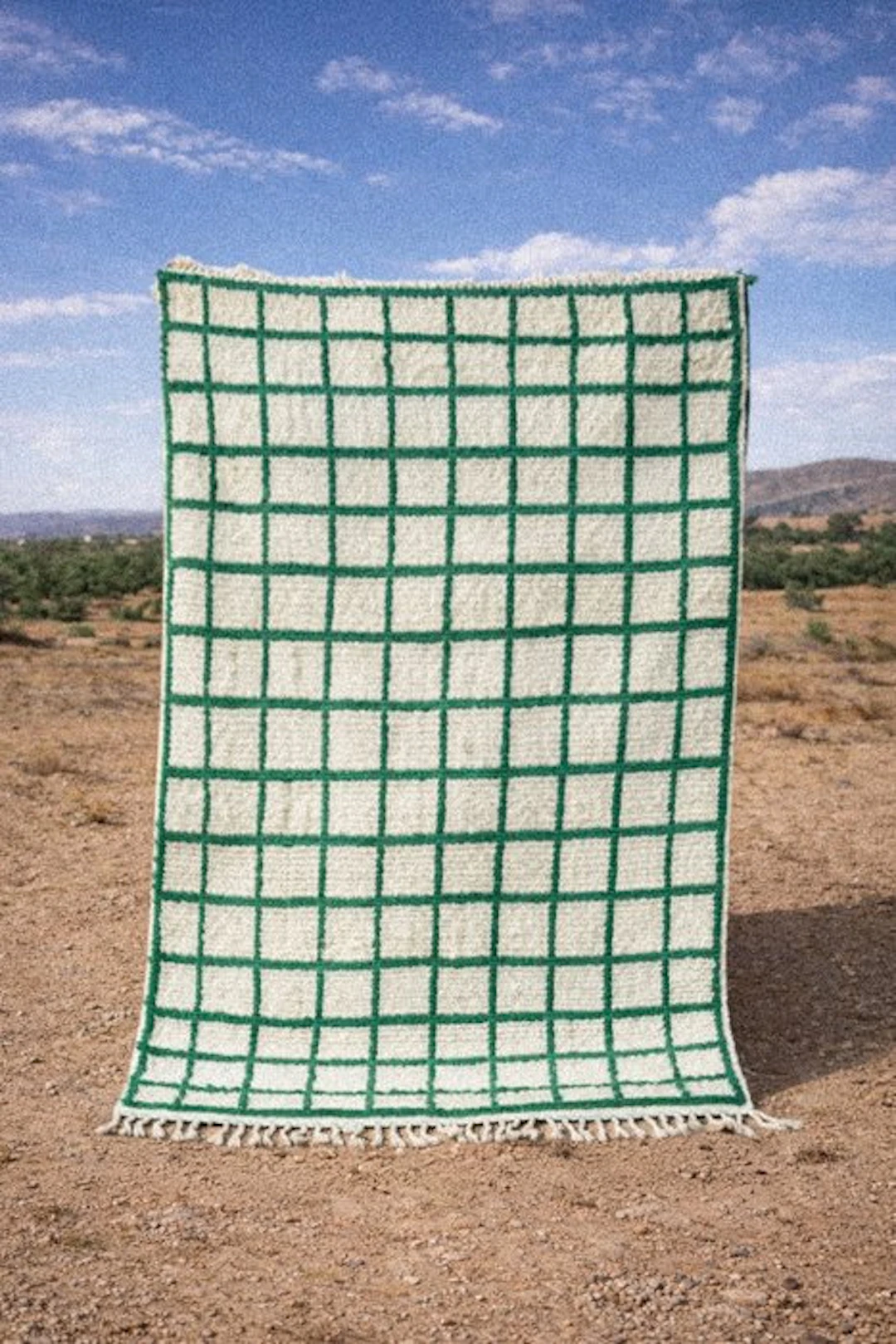 Karpet - Handmade Beni Ouarain Berber rug - green grid...