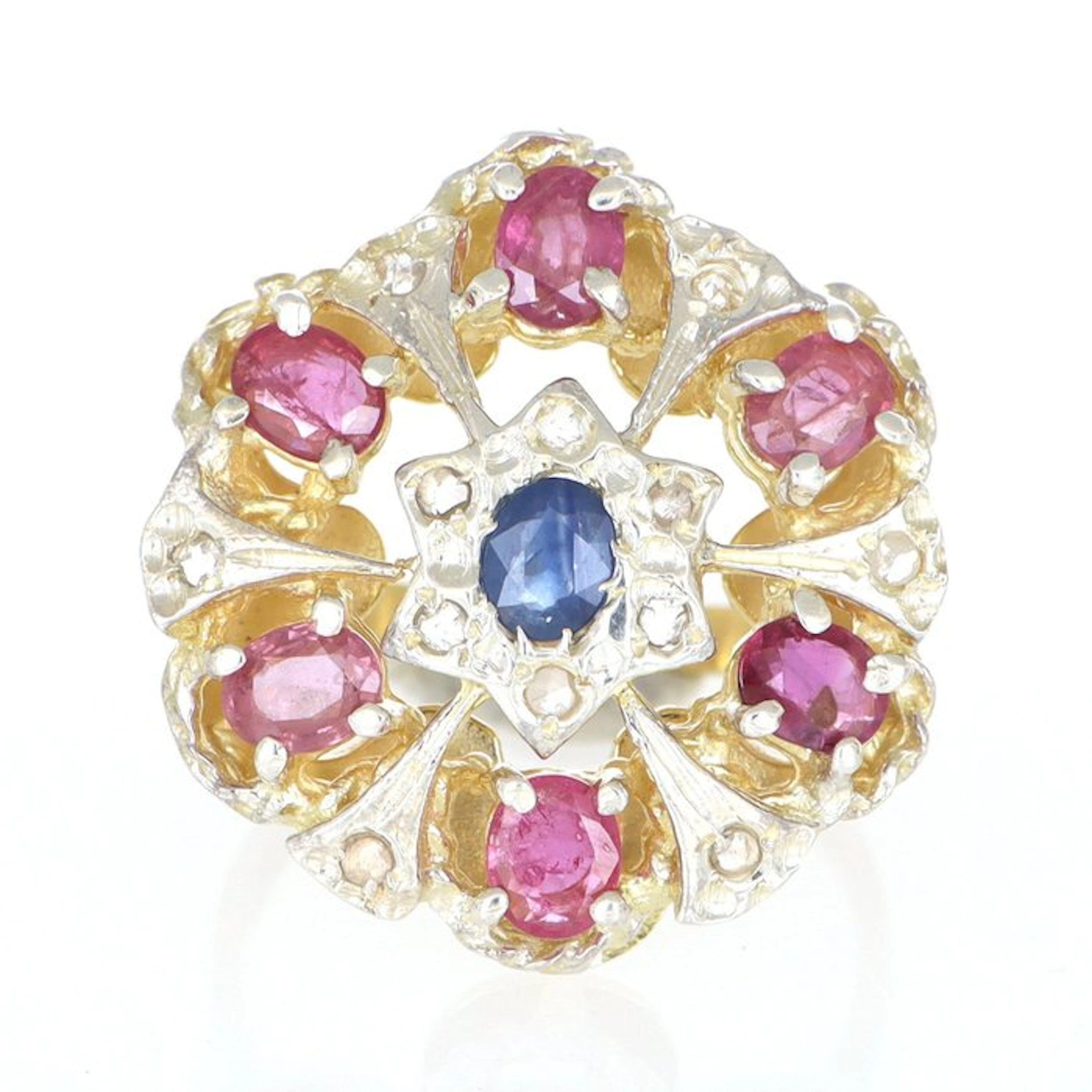 No reserve price - Ring - 12 kt. Yellow gold, Silver Sapphire - Ruby