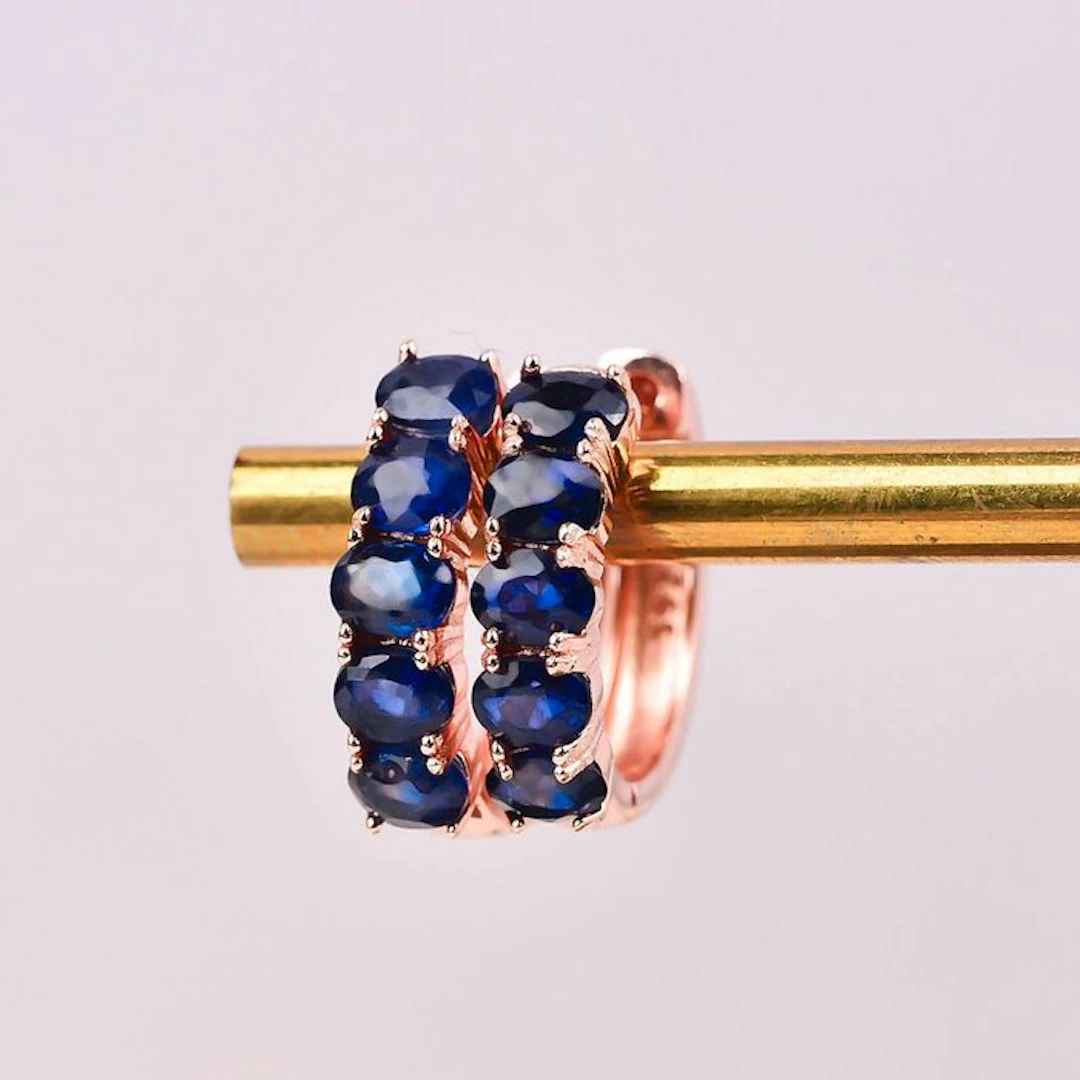 No reserve price - Earrings Silver - Sapphire - Certified