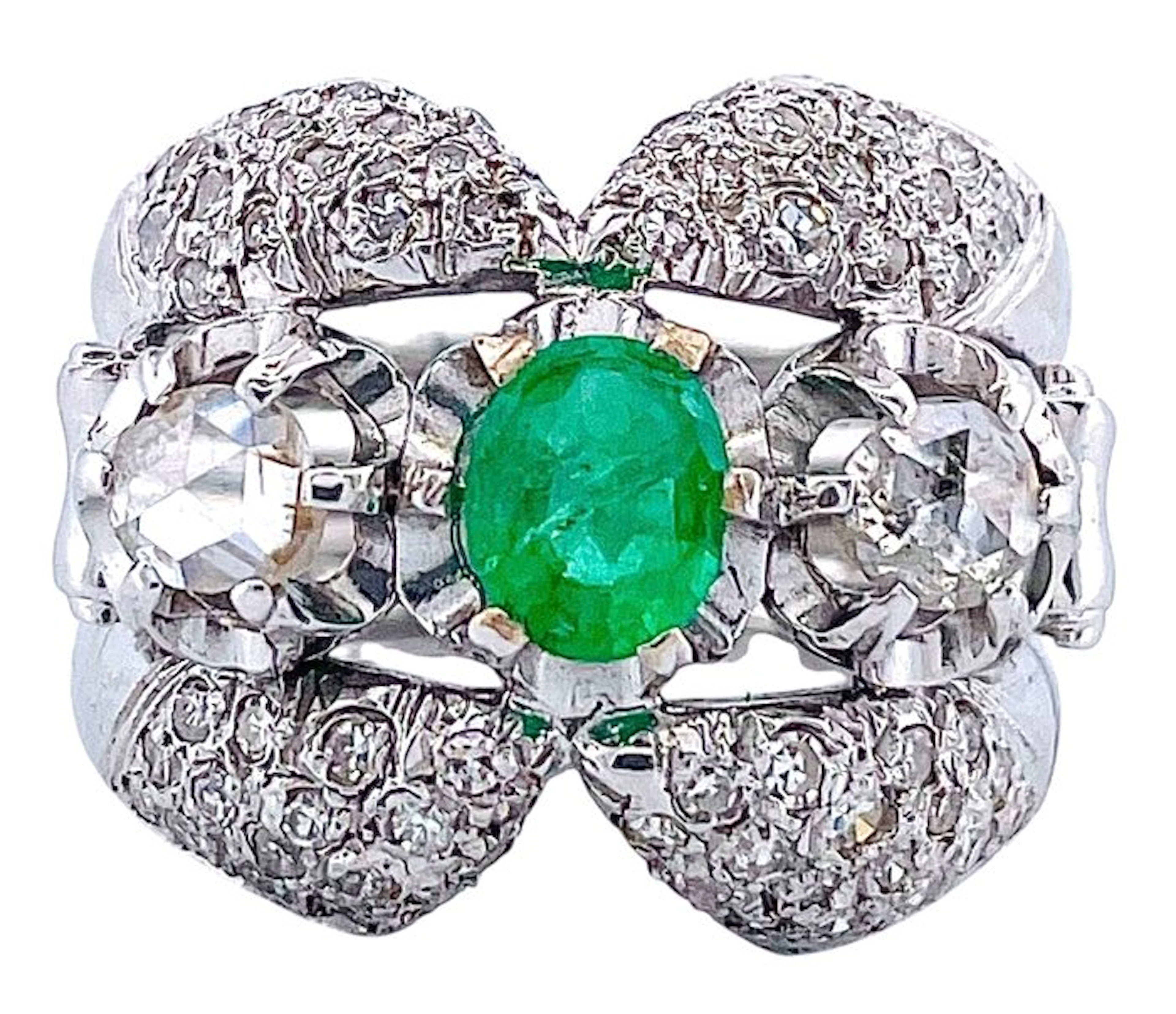 Ring - 18 kt. White gold Emerald - Diamond