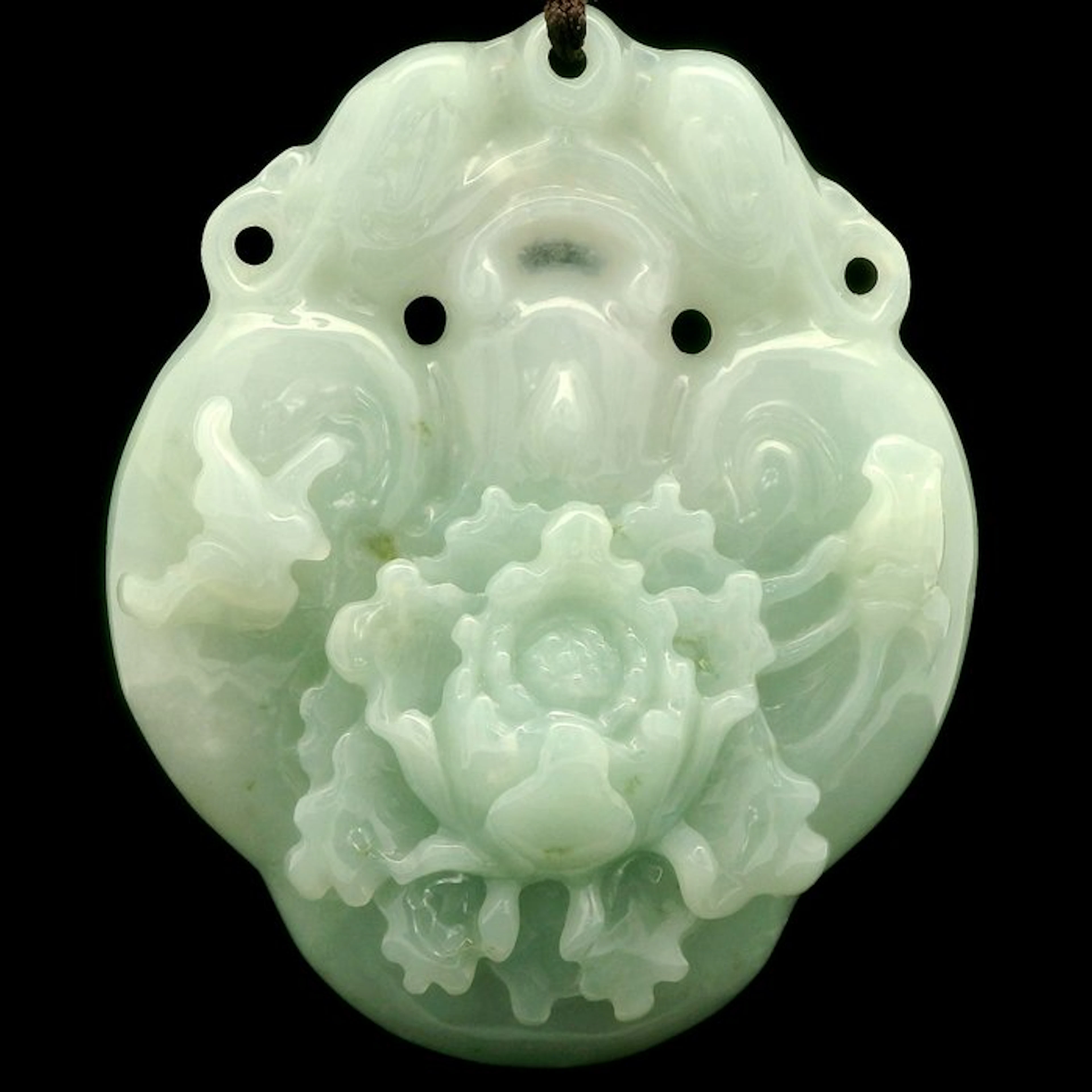 Jade - Jadeite Pendant – Hand-Carved Blossom Motif – NGTC...