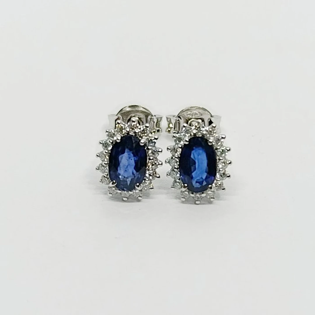 No reserve price - Cocktail earrings - 14 kt. White gold Sapphire - Diamond