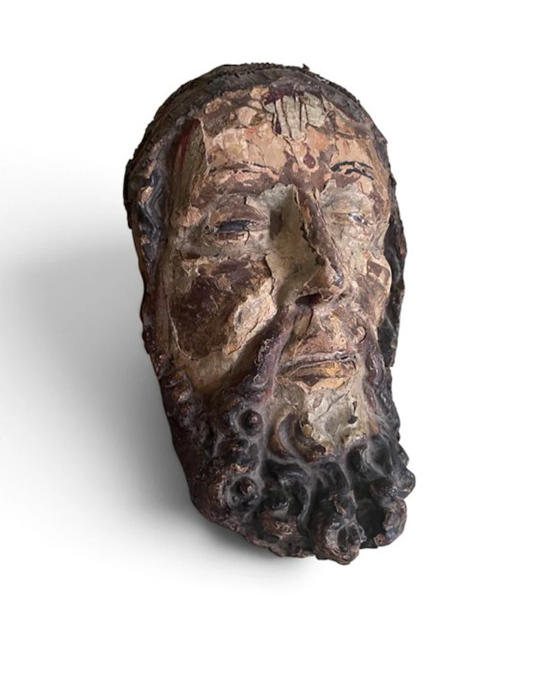 Statue, Rare Gothic “Ecce Homo” Head of Christ - 23 cm - Wood