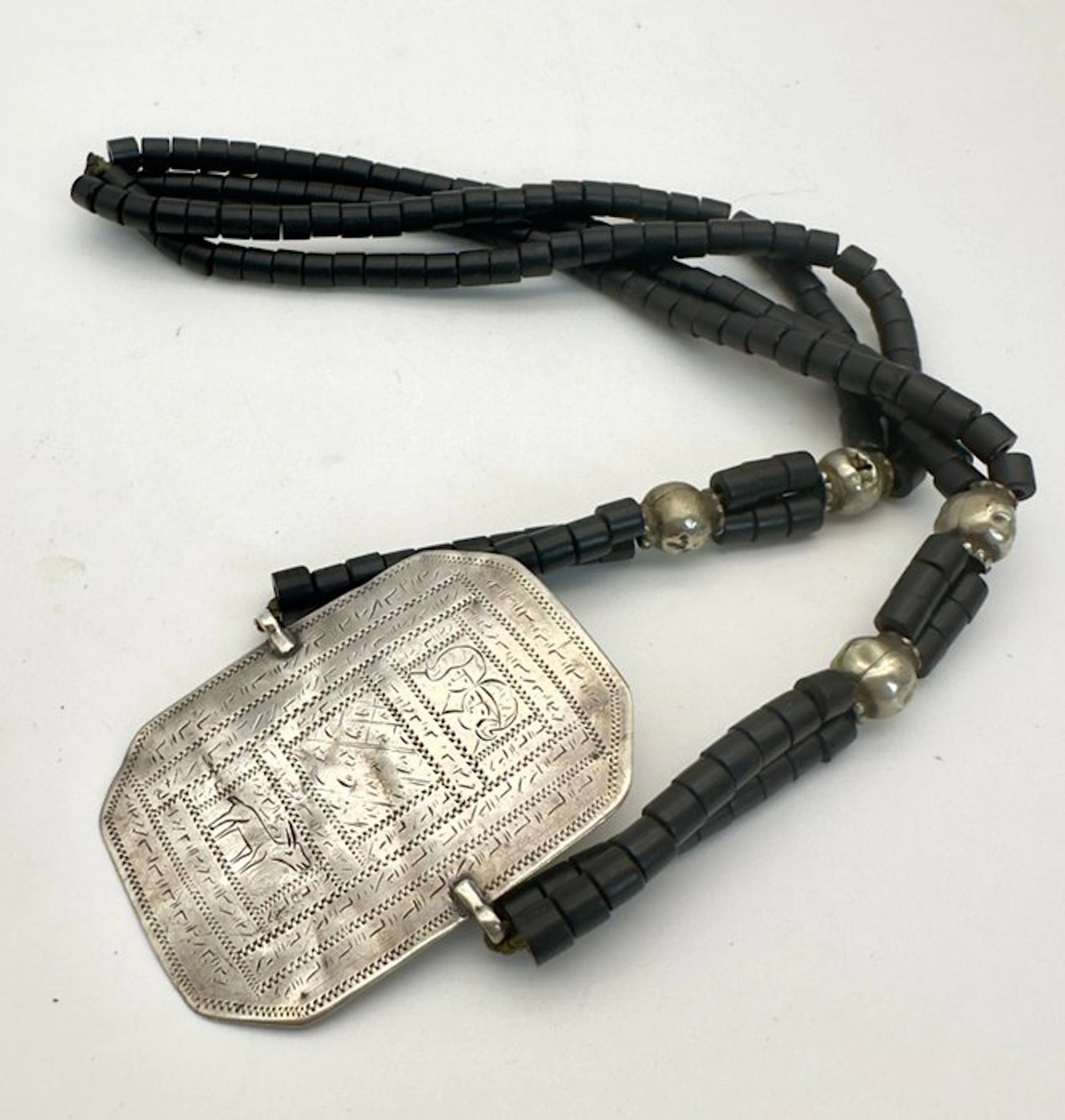 Silver, Black pearls - Necklace - Turkmen necklace