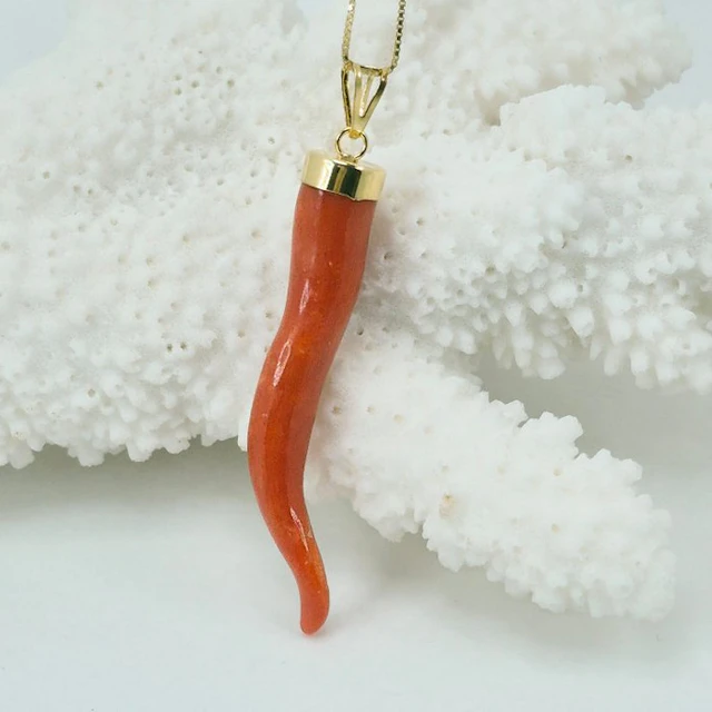 Coral - Silver, Gold-plated - Necklace with pendant - CORALLO MEDITERRANEO