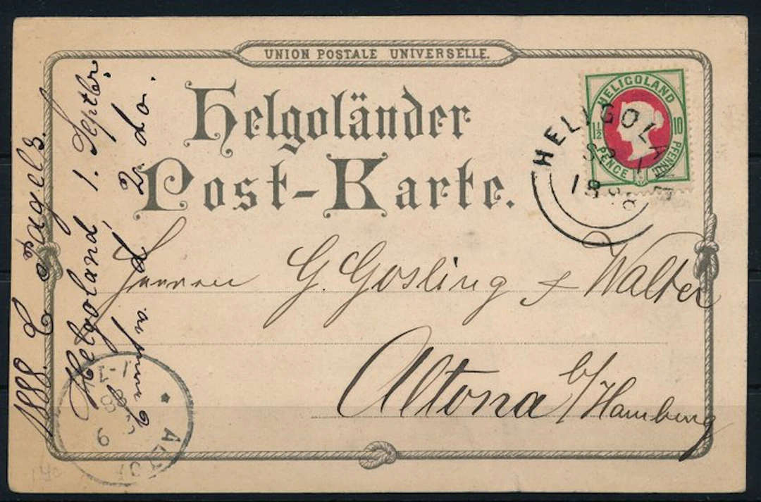 Heligoland 1888 - Picture postcard with 1 1/2 pence / 10 pfennig - Michel 14