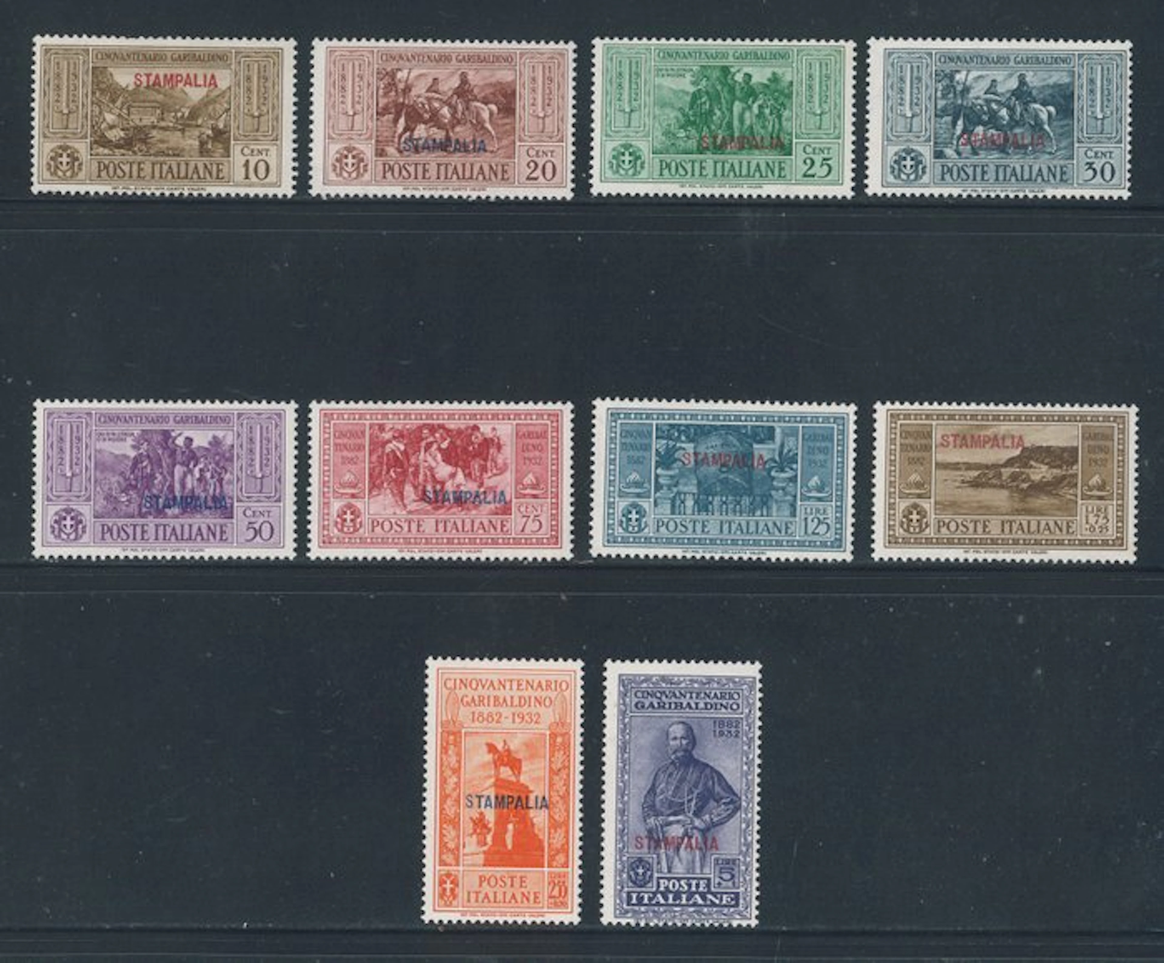 Italian Aegean Islands - Stampalia - Garibaldi, complete series no. 17/26.