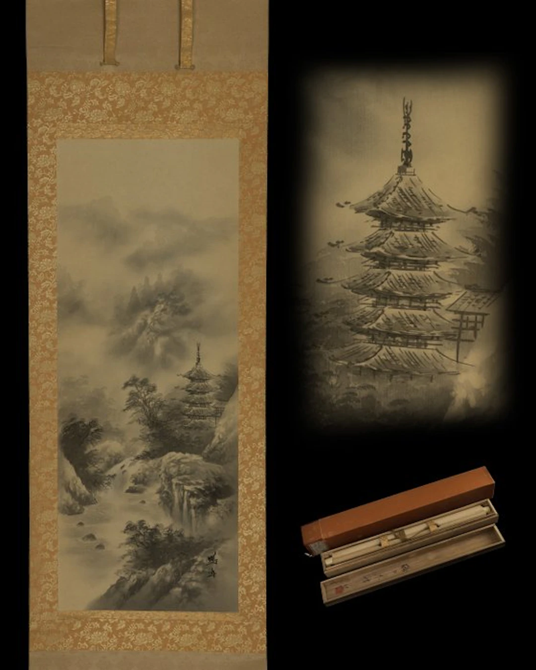 Pagoda in the Mist — Sansui 山水 - Textiles - Unidentified...