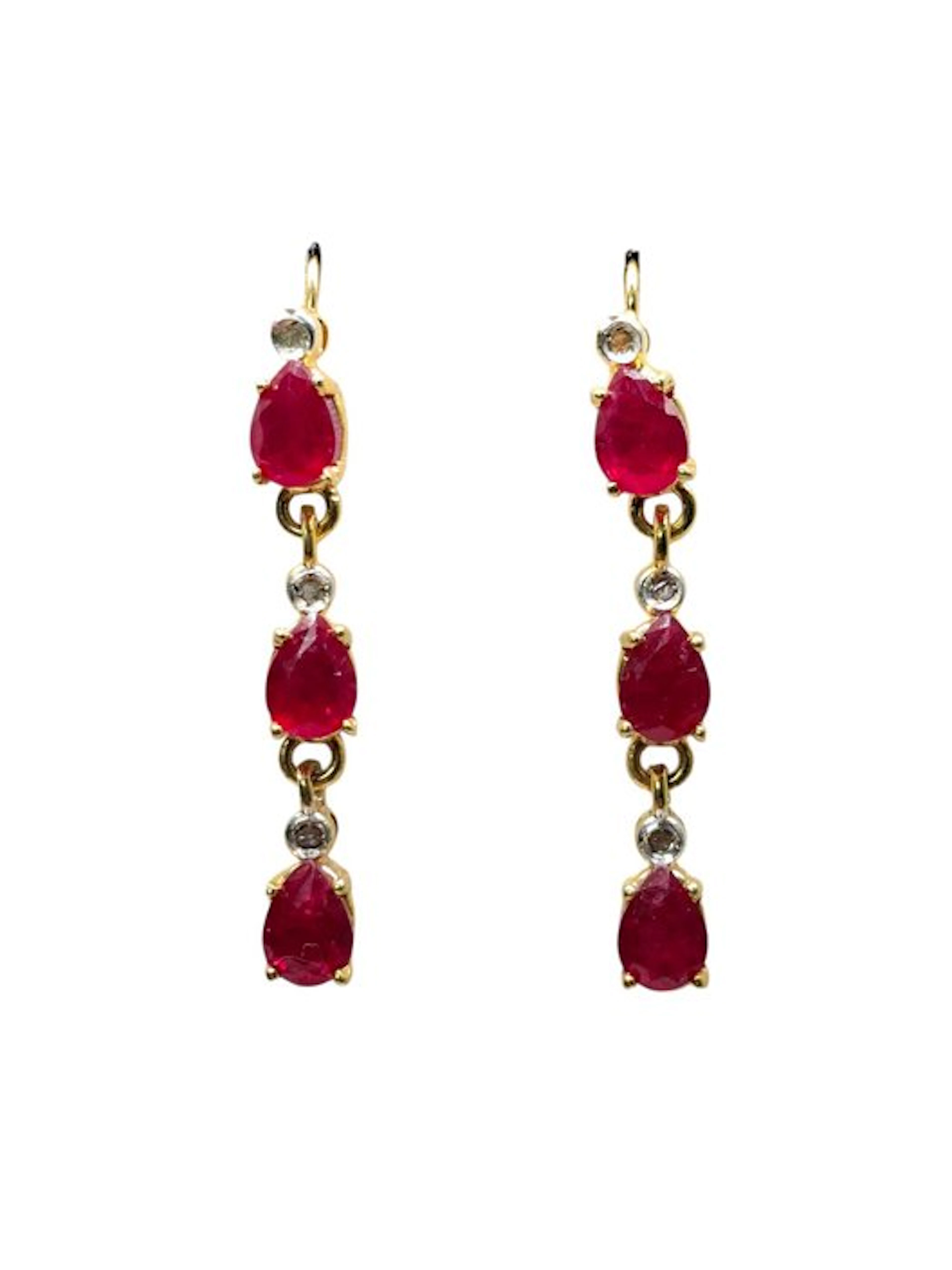 No reserve price - Earrings - 9 kt. Silver, Yellow gold Ruby - Diamond
