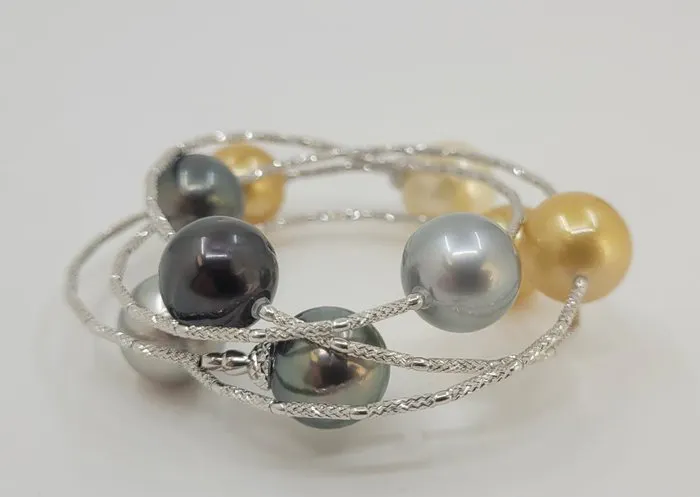 Bracelet - 18 kt. White gold, ALGT Certified South Sea and Tahiti Pearls