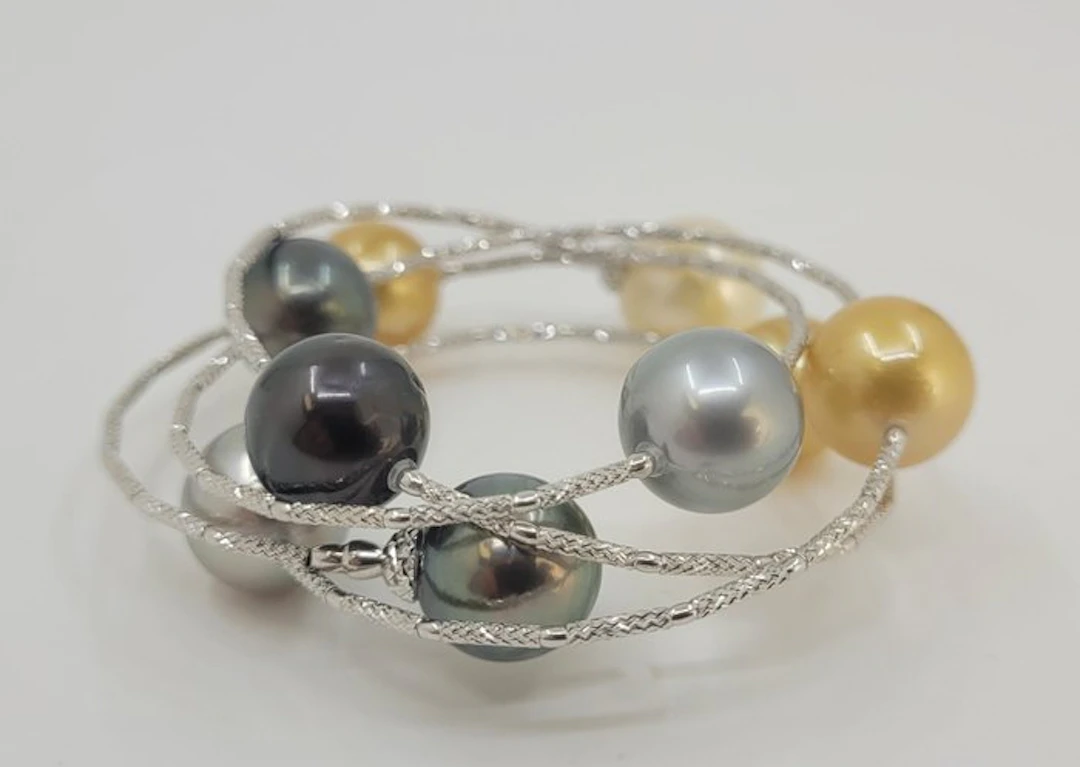 Bracelet - 18 kt. White gold, ALGT Certified South Sea and Tahiti Pearls