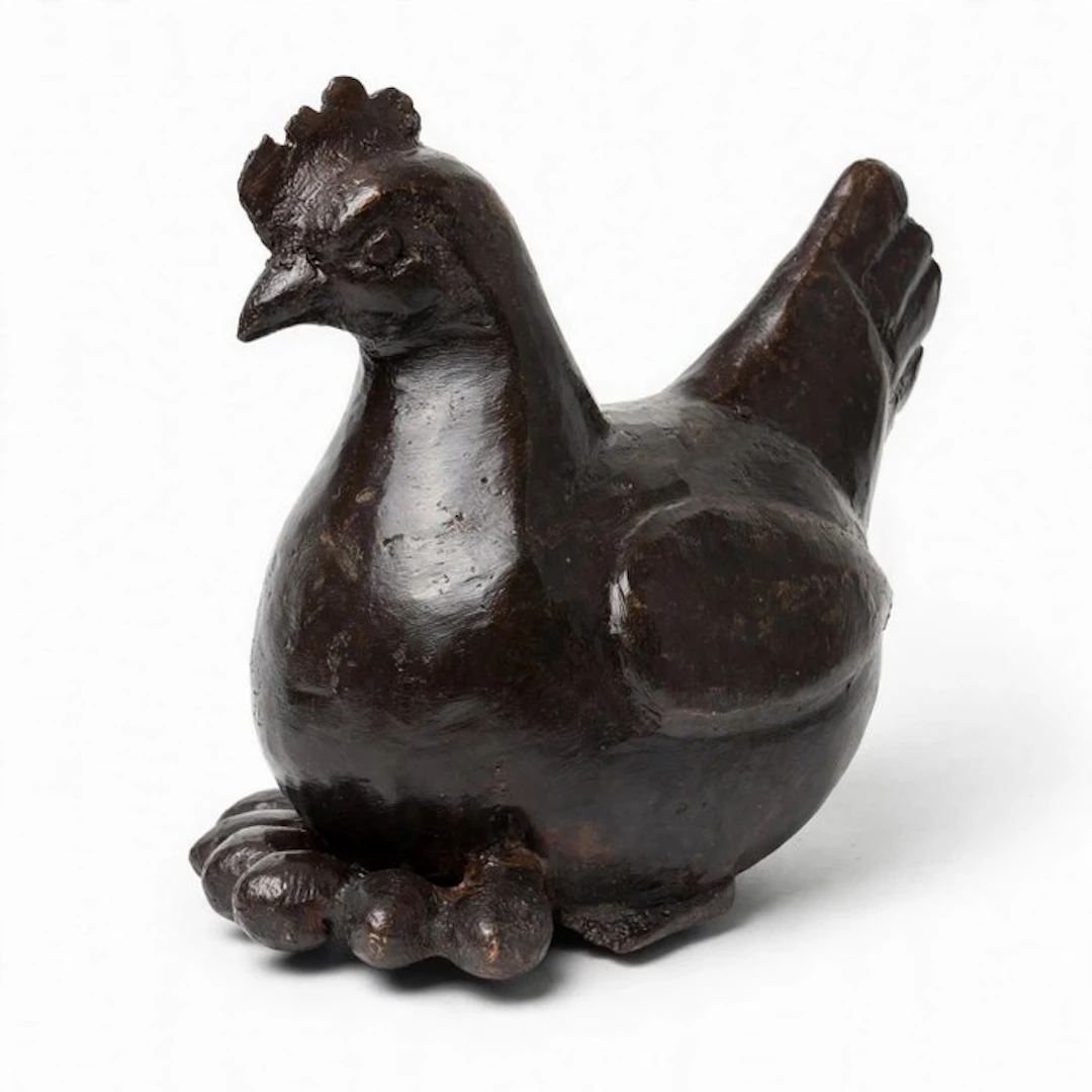 Abdoulaye Derme - Sculpture, Poule aux Œufs - 16 cm - Bronze