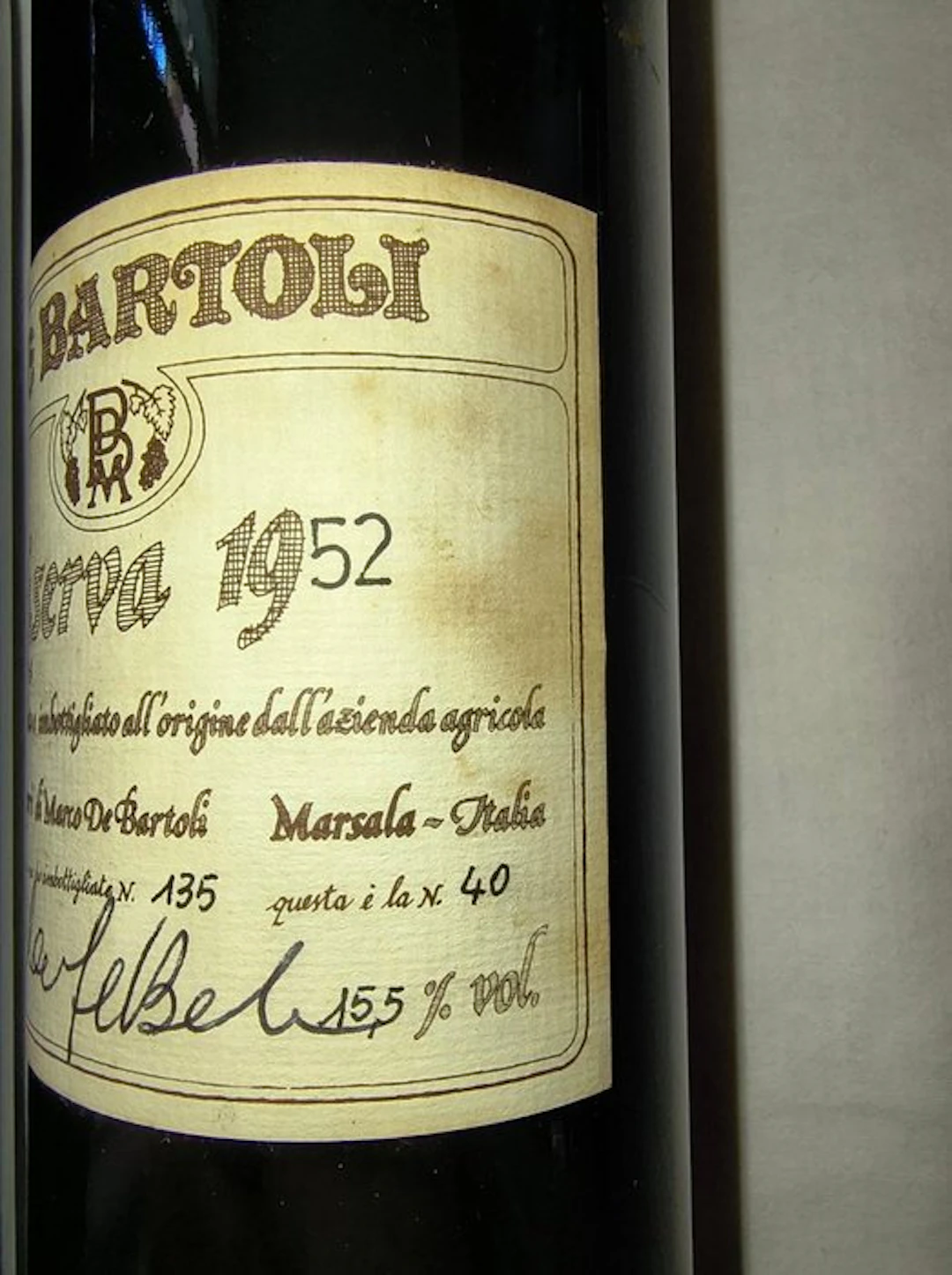 1952 Marco De Bartoli Marsala Vecchio Samperi Riserva Storica n
