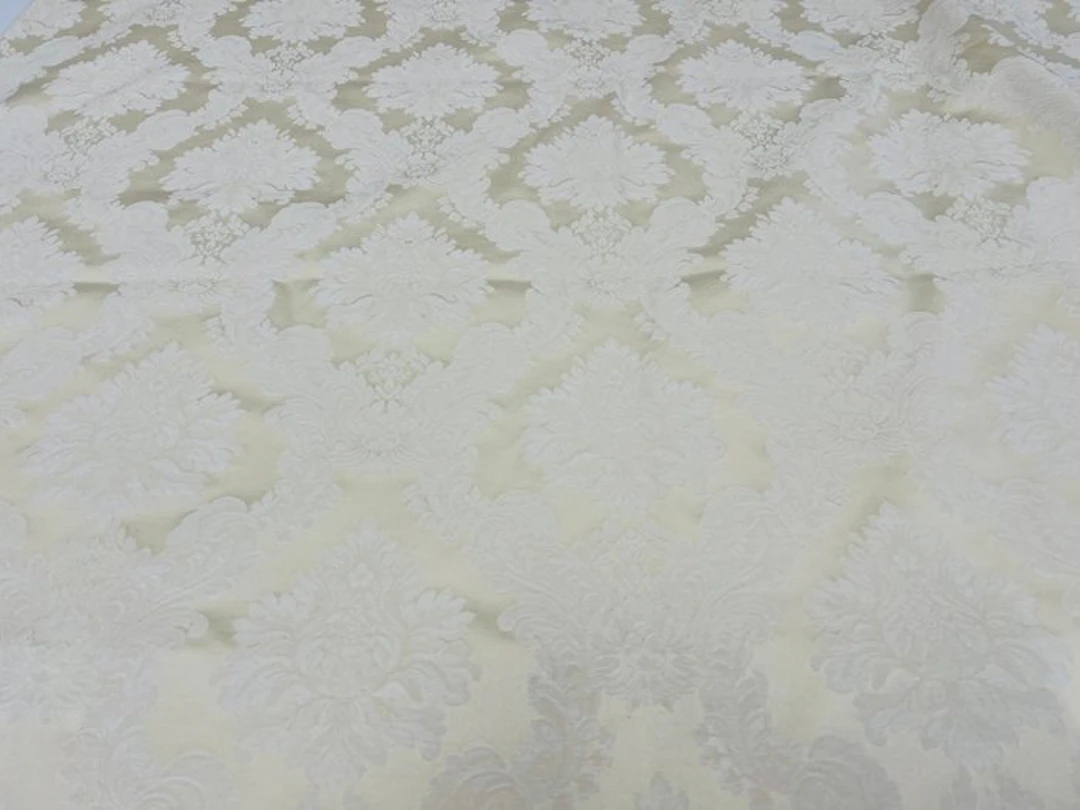 250 x 280 cm – Ivory Damask Fabric for Upholstery –...