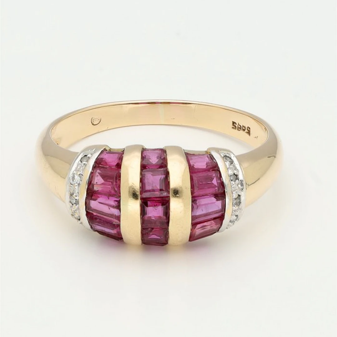 Ring - 14 kt. Yellow gold - Diamond - Ruby