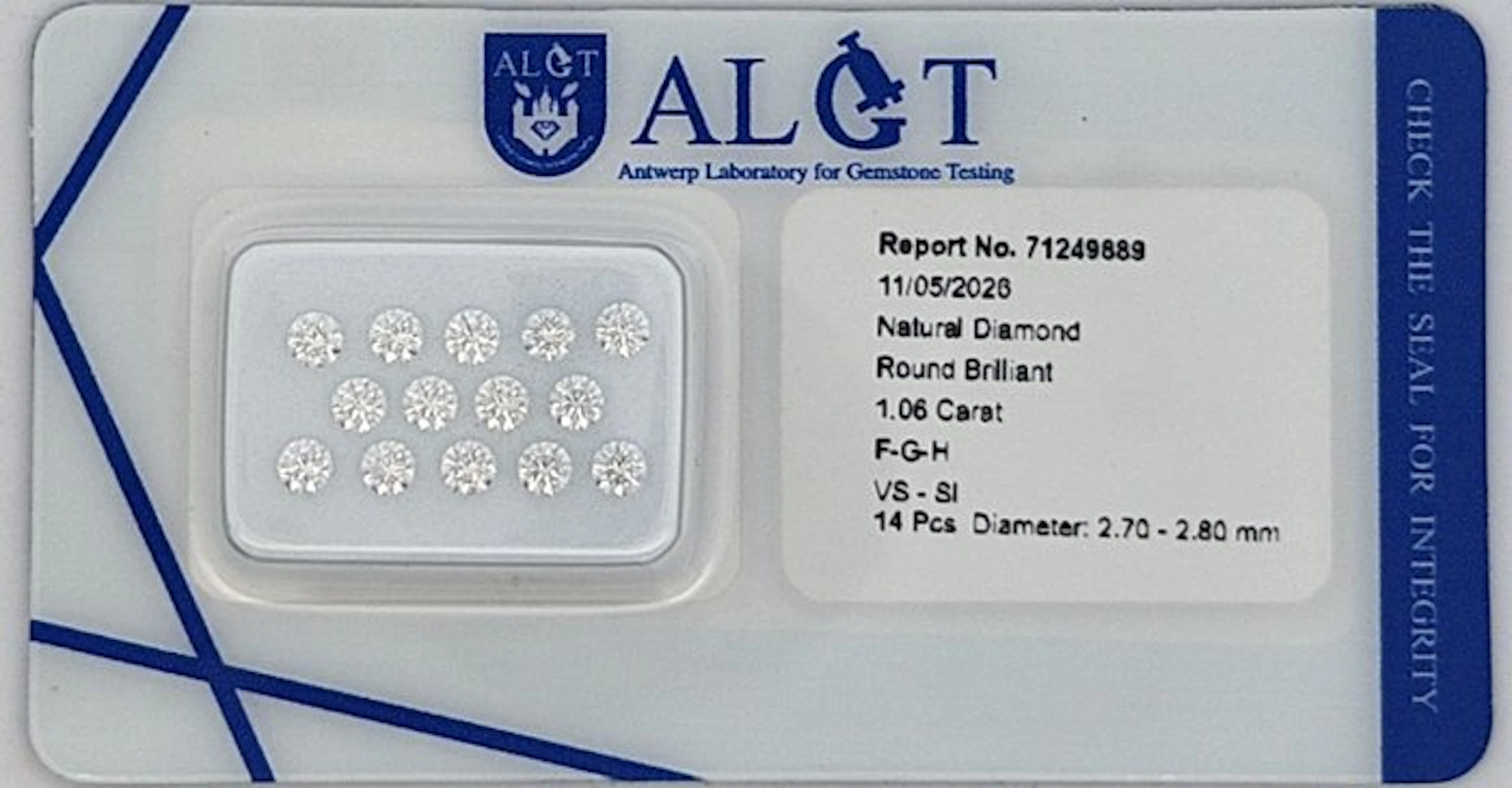 14 pcs Diamond (Natural) - 1.06 ct - Round - G