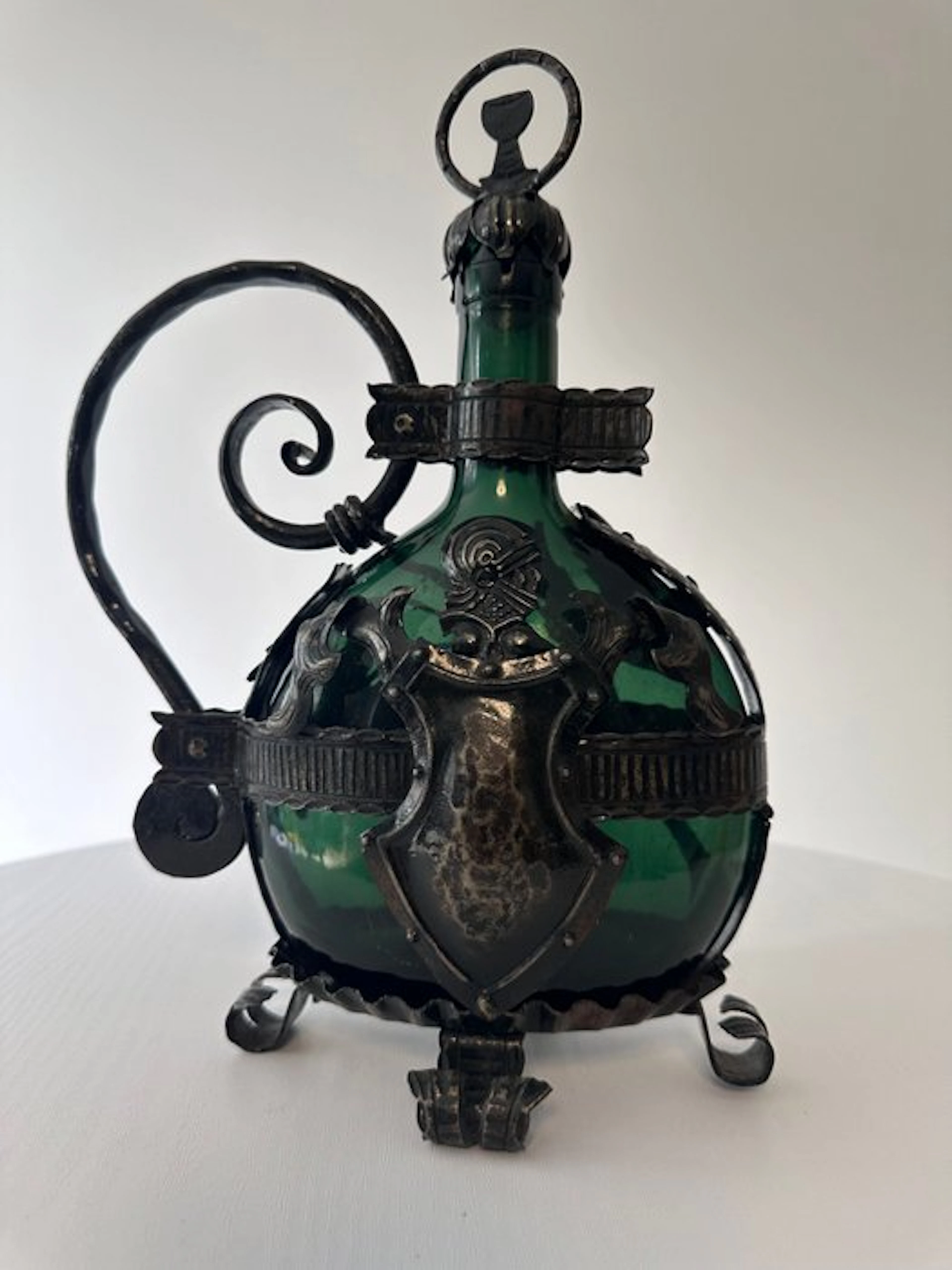Bottle - Vintage Wrought Iron Encased Bocksbeutel Wine...