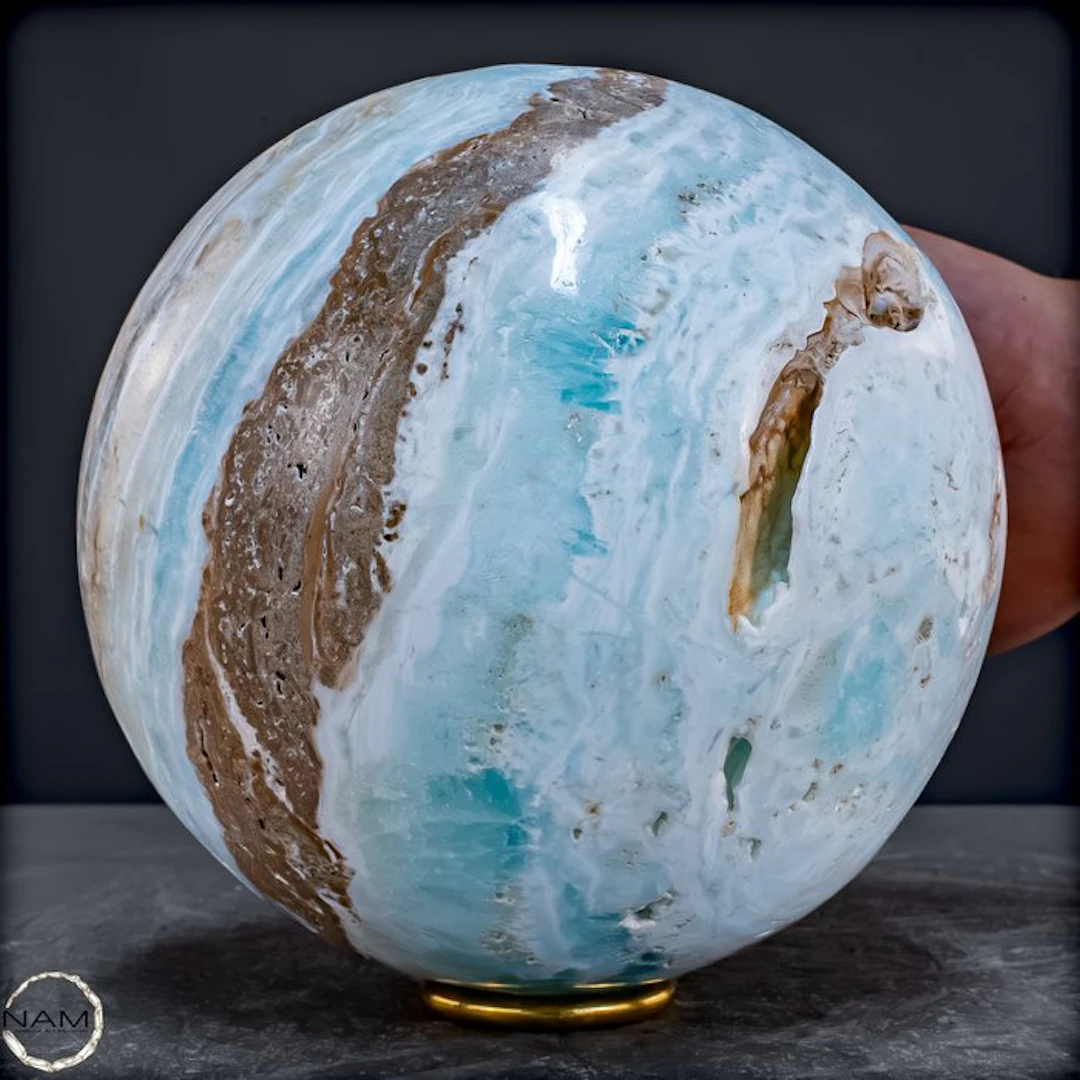 Blue Aragonite Sphere – hand-polished natural stone...