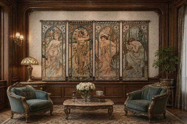 Set of tapestries Alphonse Mucha "La Giornata" - 100x45...