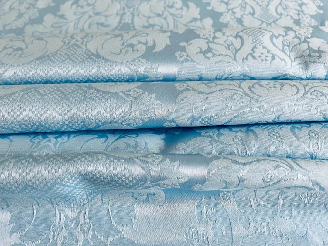 Celestial Enchantment - Azure Damask Fabric - Upholstery fabric - 3 m - 3.45 m