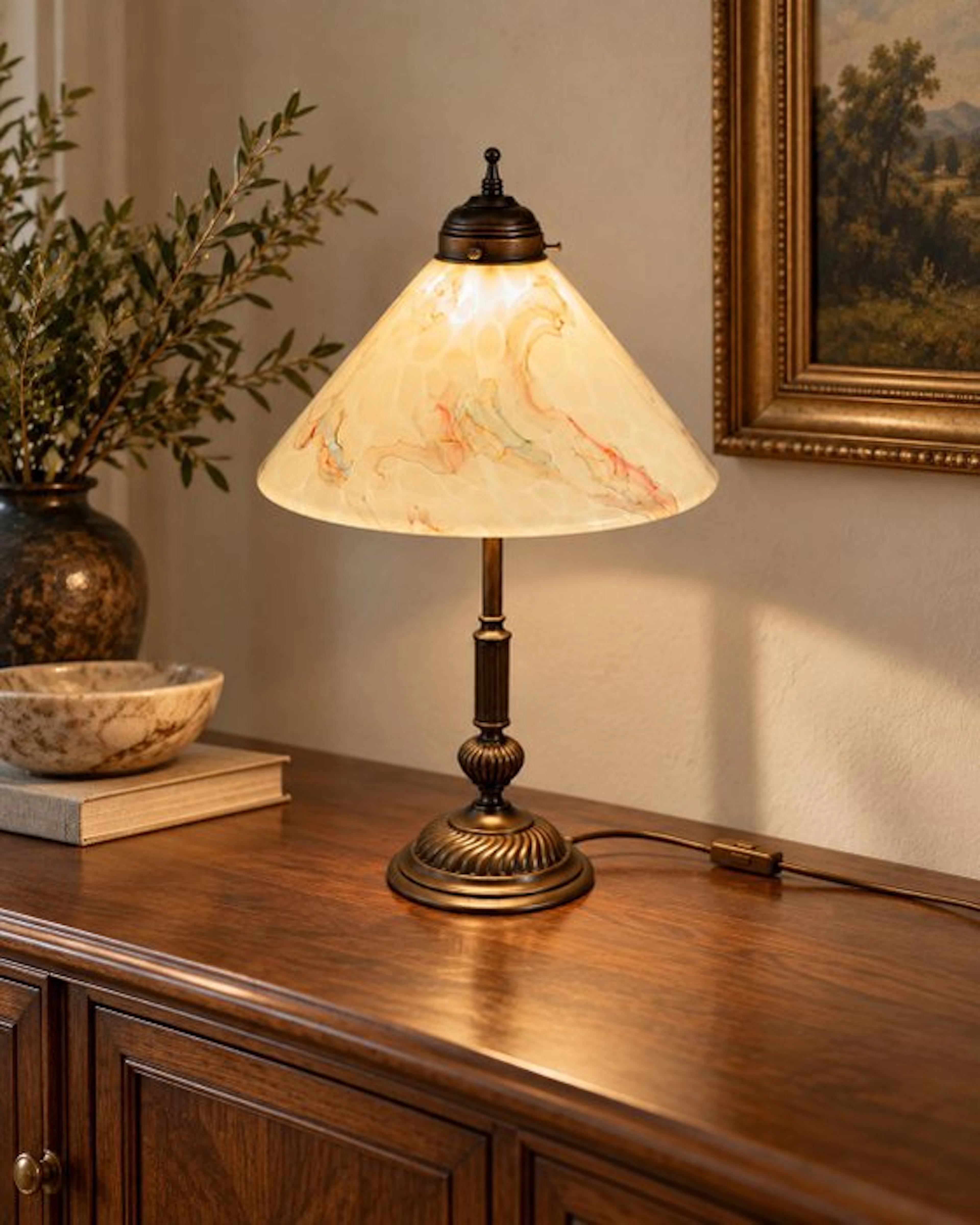 Lamp - gemarmerd - Marble-patterned table lamp.