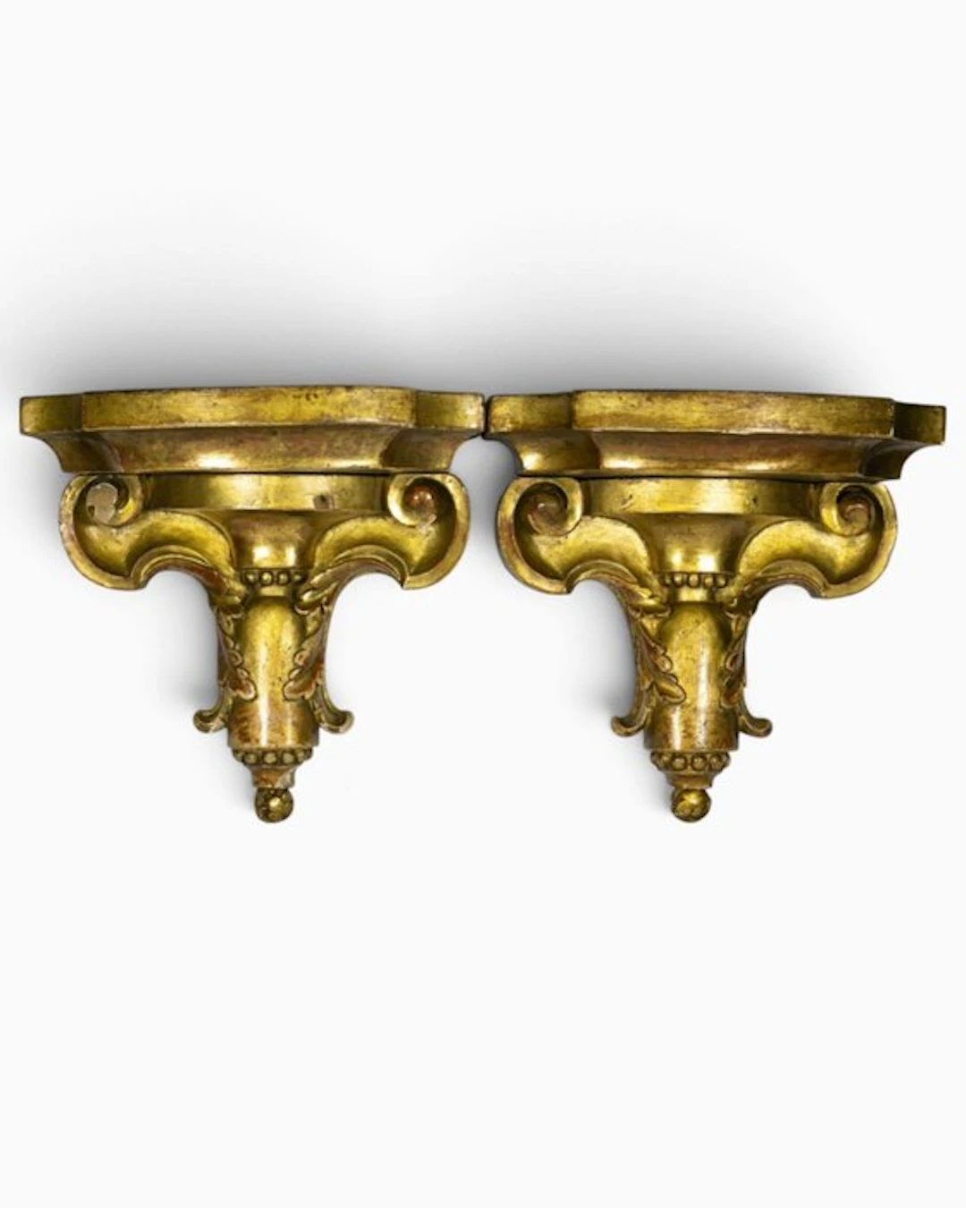 Wall shelf unit (2) - Pair of wall-mounted golden shelves...
