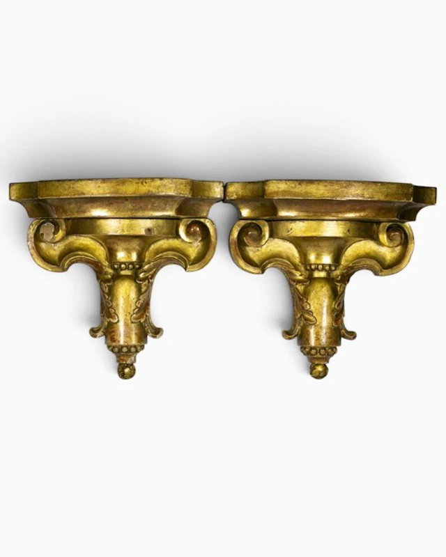 Wall shelf unit (2) - Pair of wall-mounted golden shelves...
