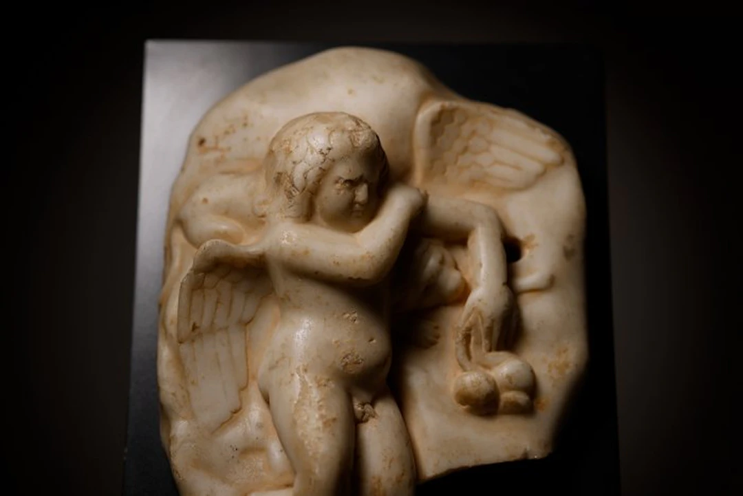 Ancient Roman rare and huge marble relief of Hypnos-Eros asleep