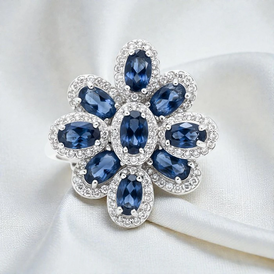 No reserve price - Ring Gold-plated Sapphire - Topaz - 18kt Gold Plated