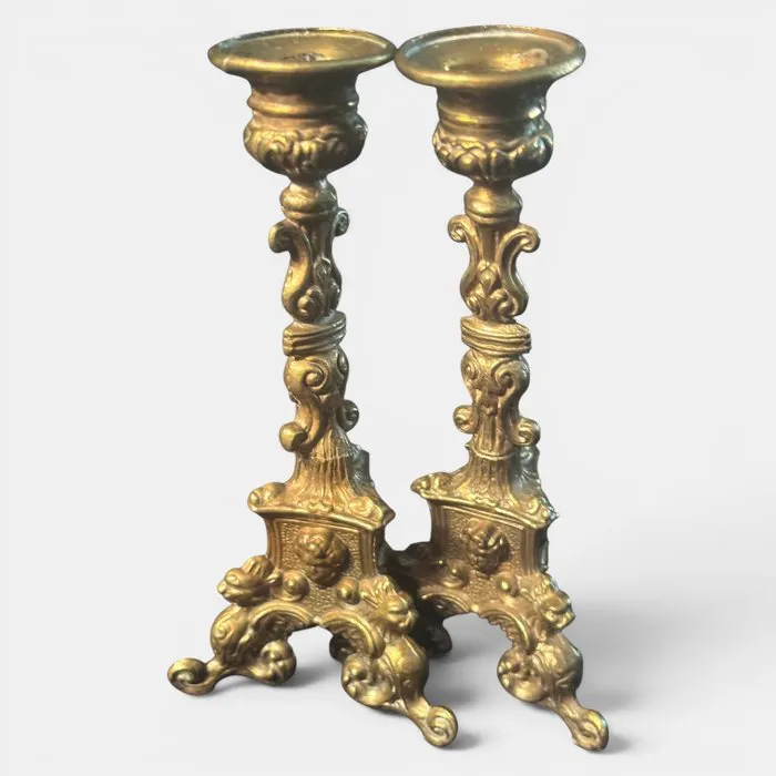 Candlestick (2) - Gilt bronze - Rococo style