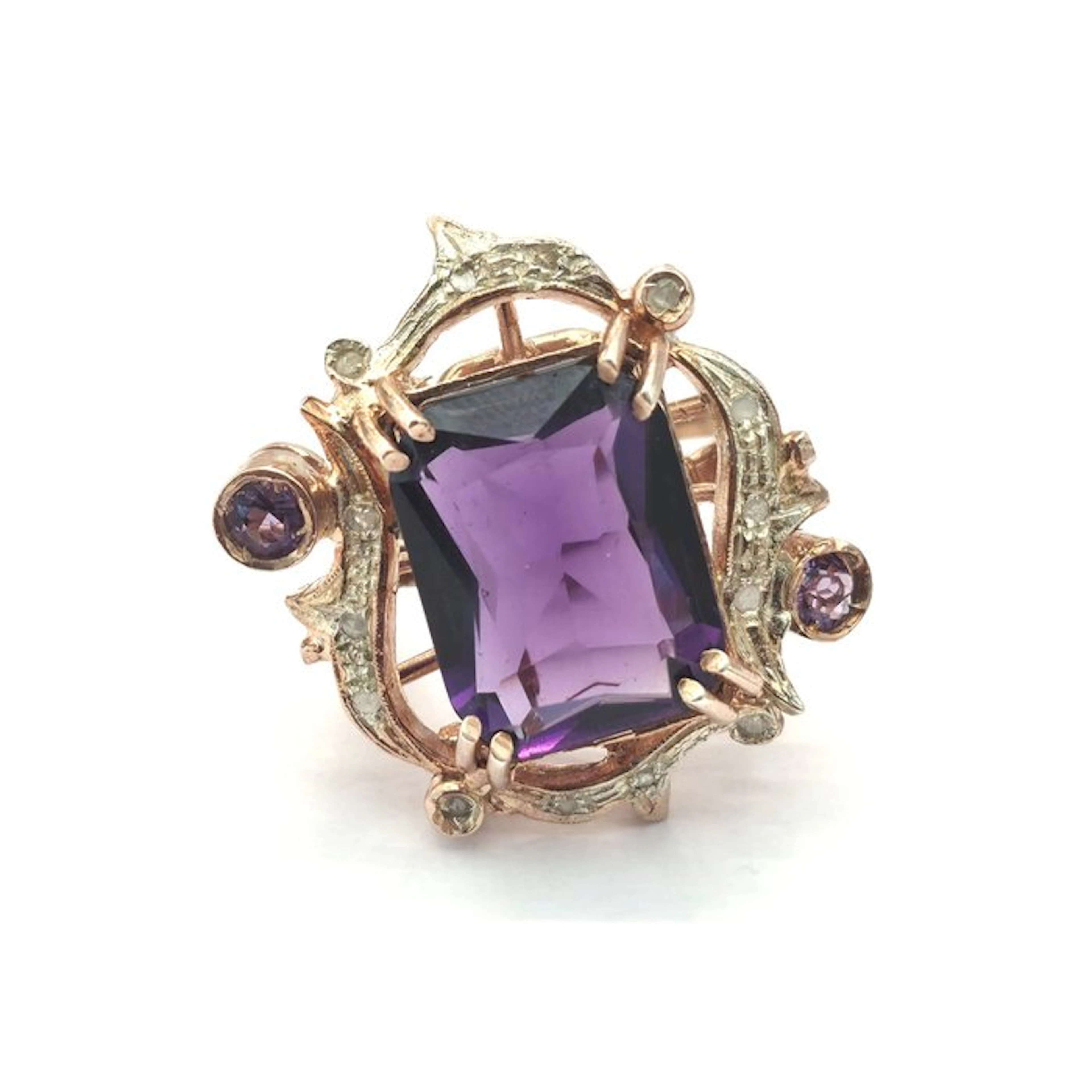 No reserve price - Ring - 9 kt. Rose gold, Silver Spinel - Diamond