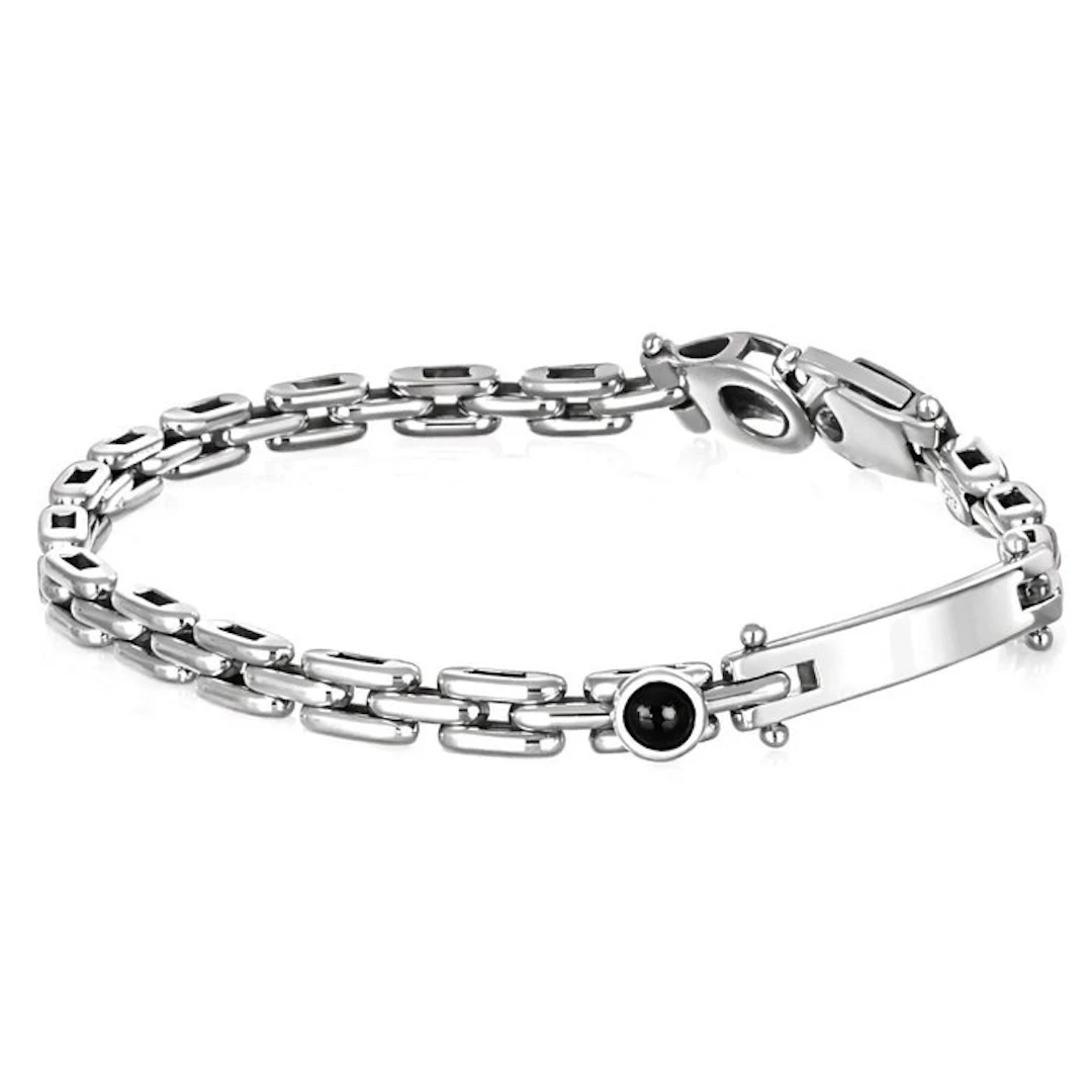 Bracelet - 18 kt. White gold - 0.10ct. tw. Onyx - Made in Italy - Handmade