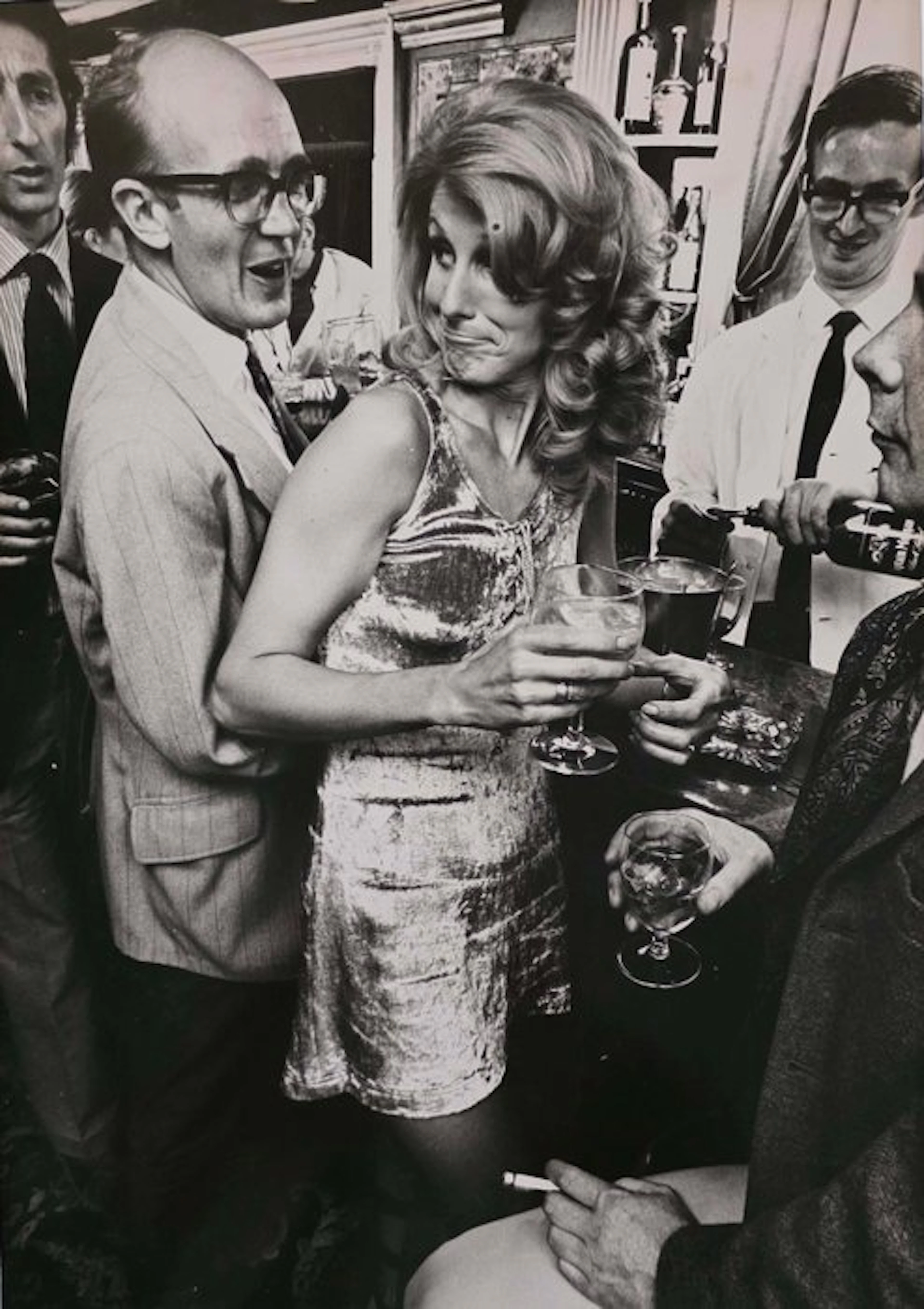 Michael Joseph (1941-) - Sixties pub scene, silver dress lady test print