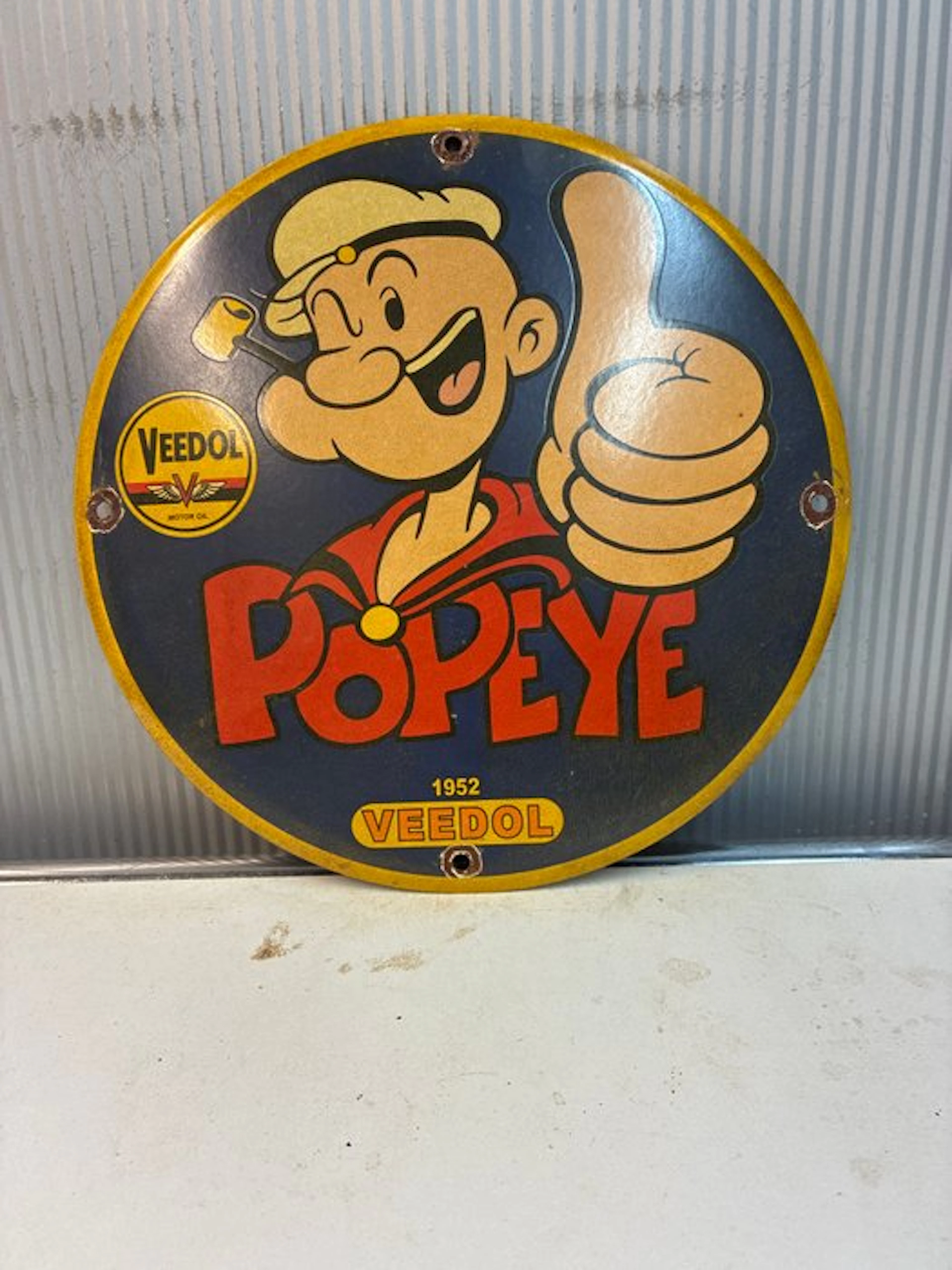 Shell - Veedol Motor Oil – Popeye Enamel Sign – 1952...