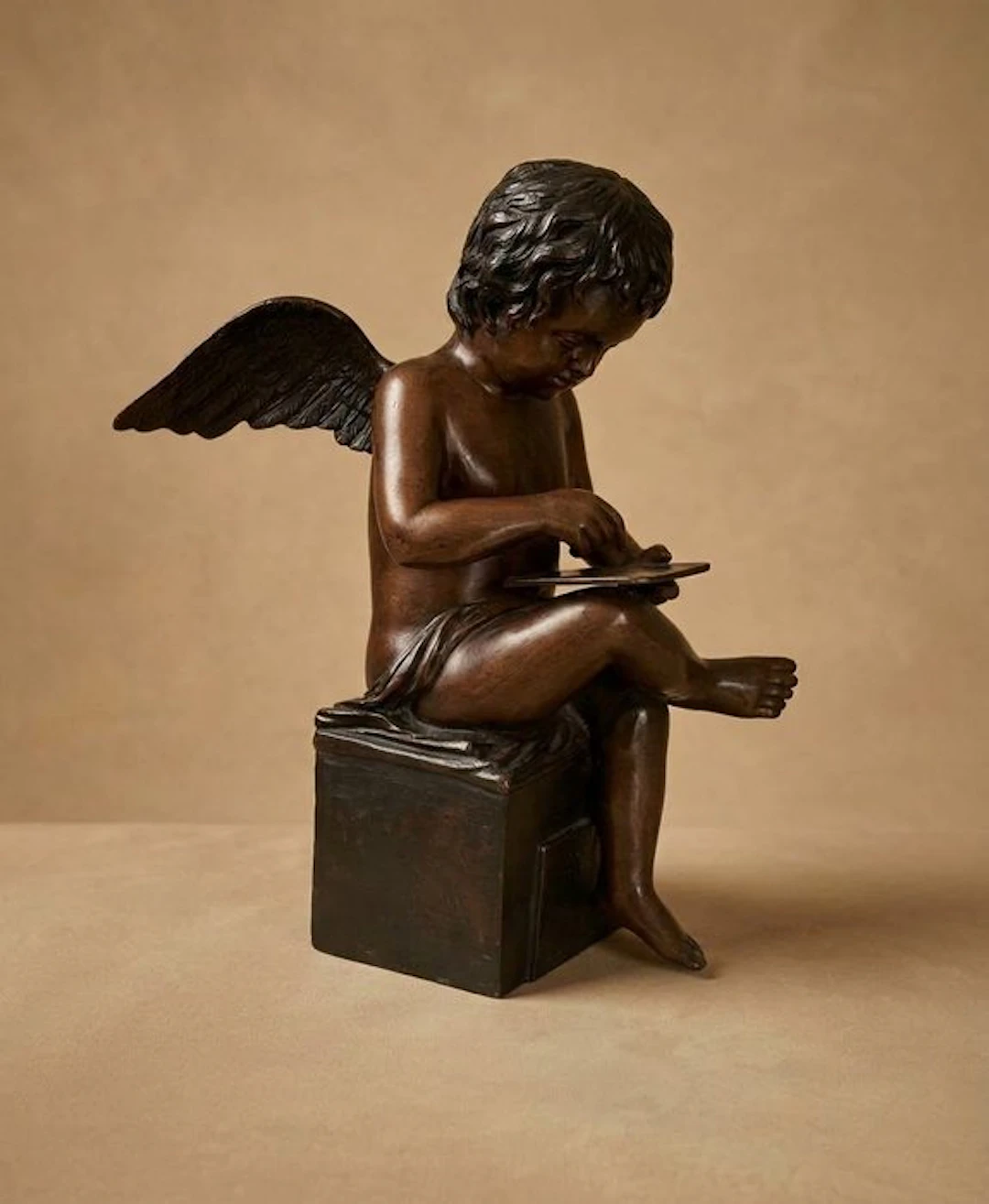 Statue, Putto schrijft liefdesbrief - 39 cm - Bronze