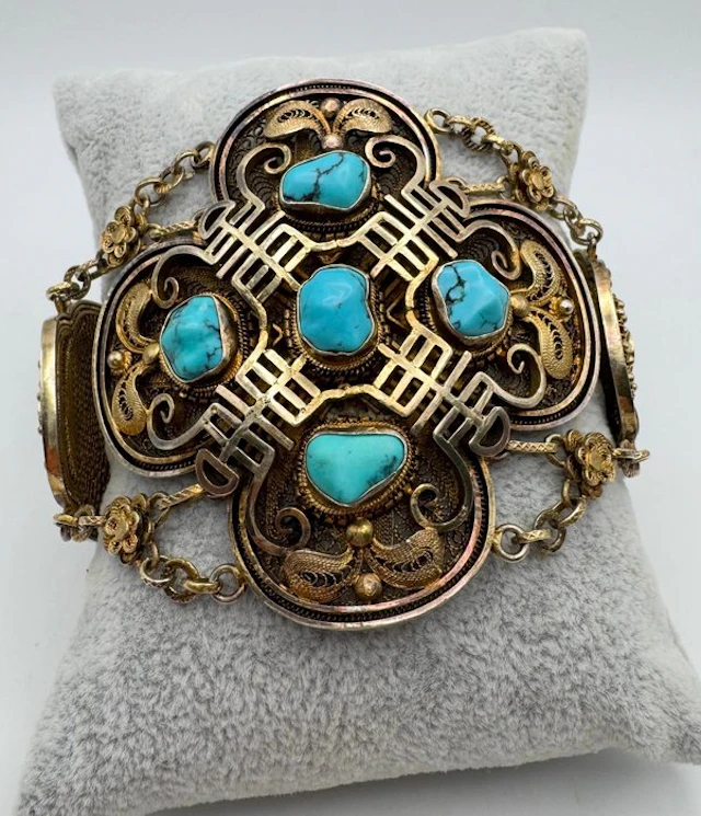 Bracelet filigree with turquoise - Silver - China - mid 20th century
