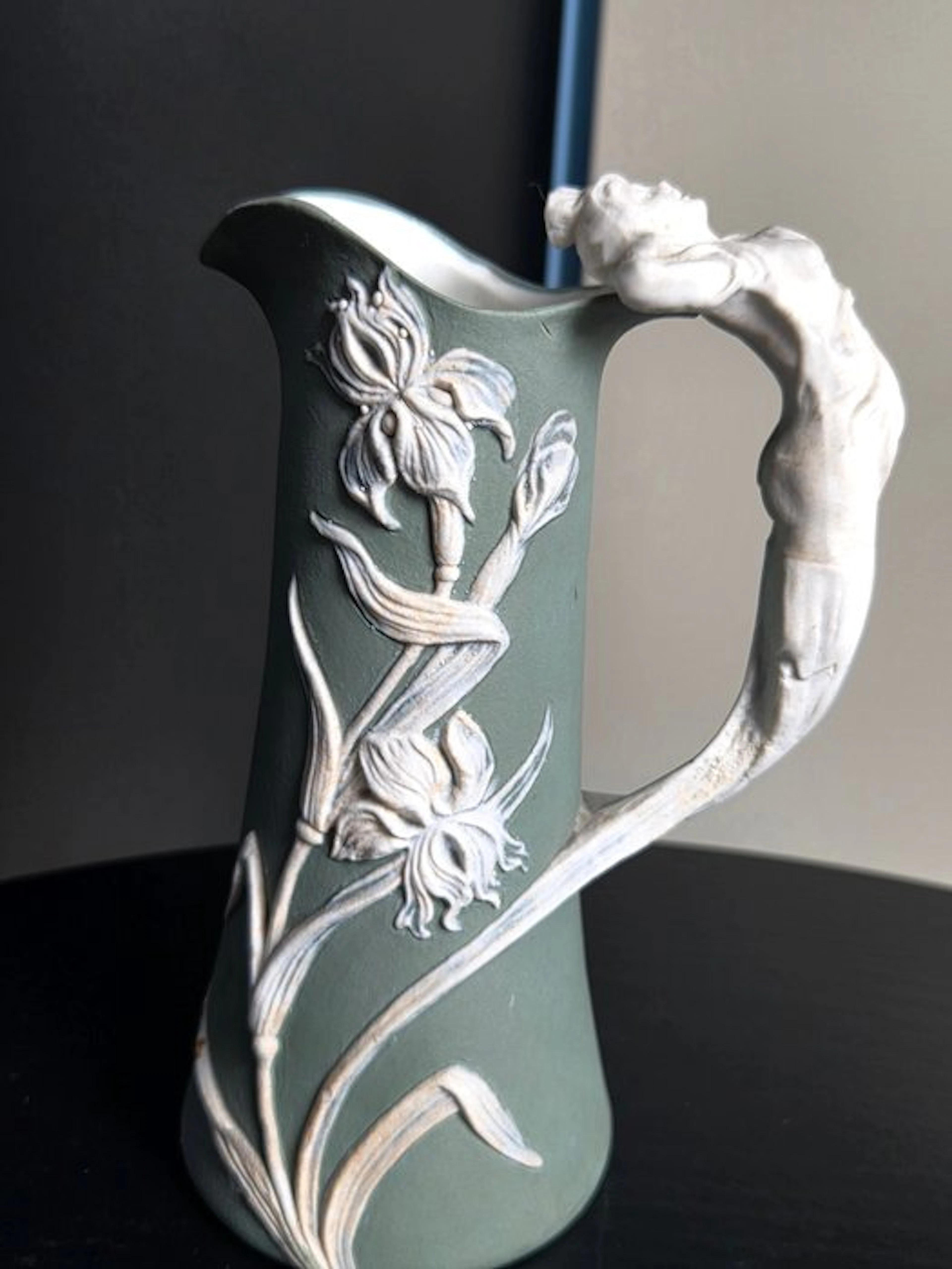 Vase - Antique Schafer & Vater Jasperware Pitcher Art...