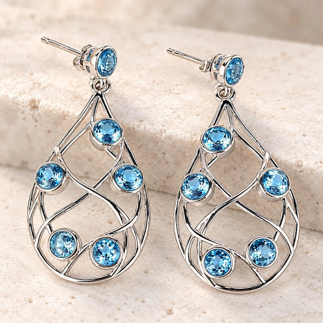 No reserve price - Earrings Silver - Topaz - Certified