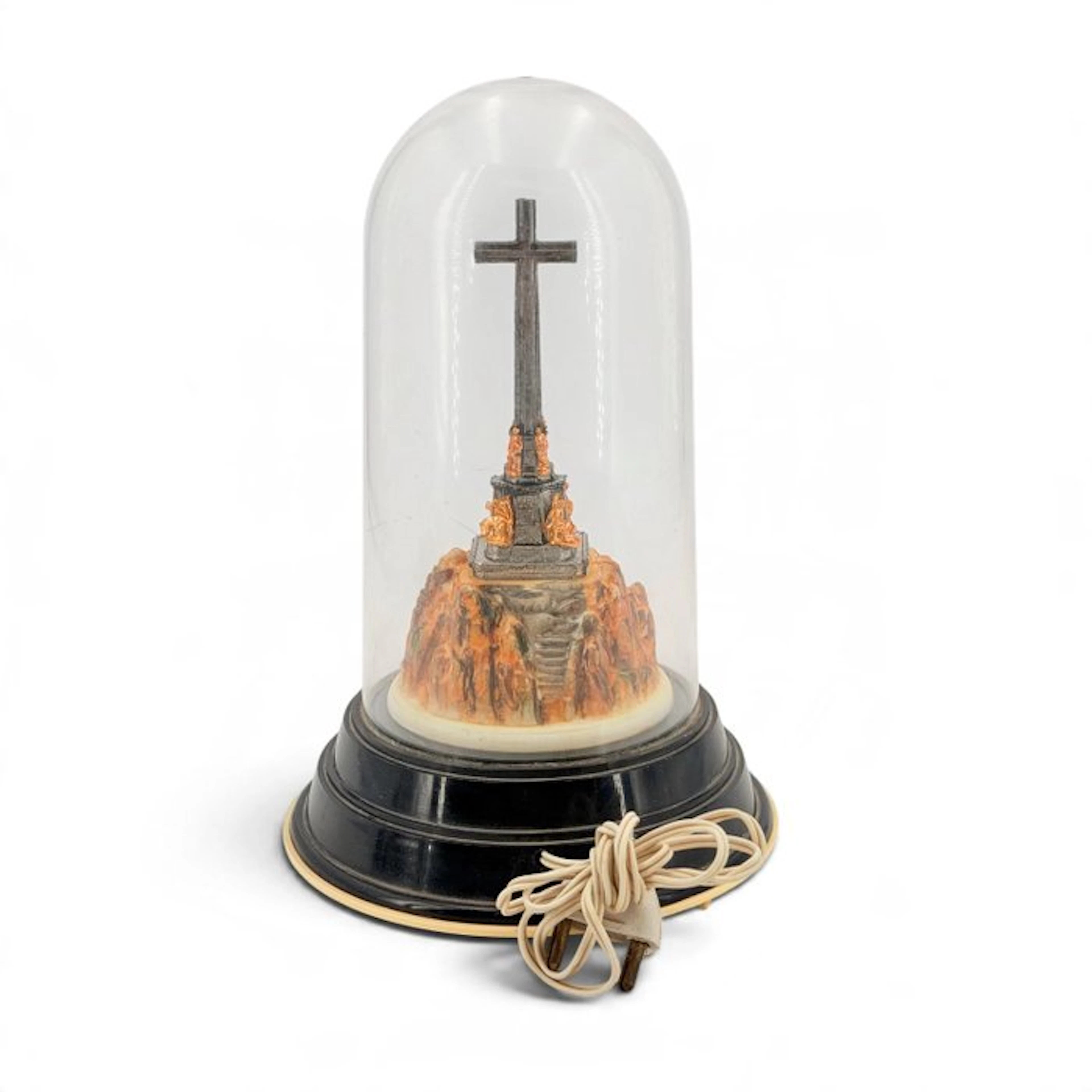 Devotional lamp - Cross under bell shade - 23 cm - Plastic - 1960-1970